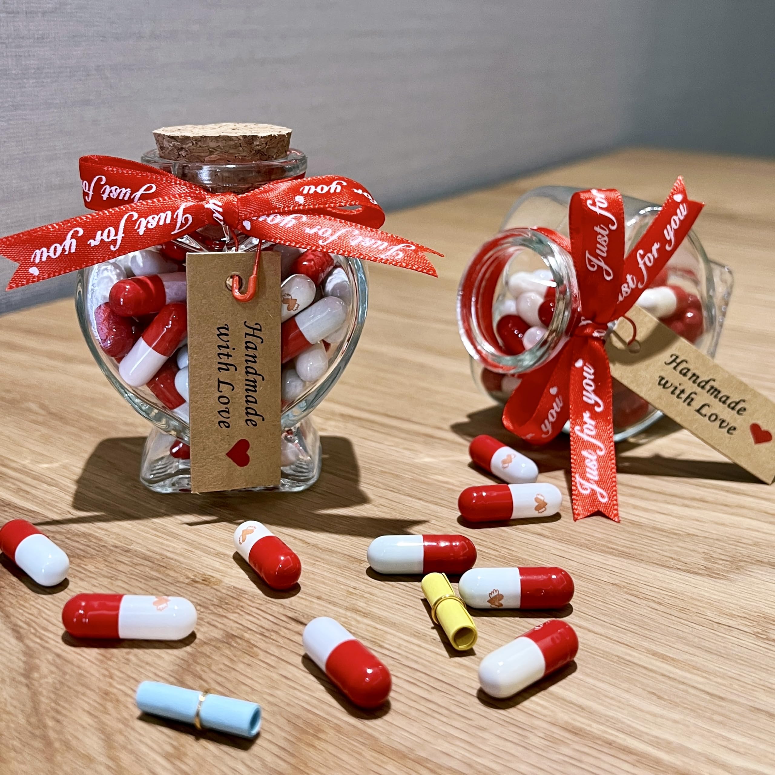 Capsule con Messaggio in Bottiglia, Regalo San Valentino Fidanzato/Fidanzata, Scatola Regalo, Rosso