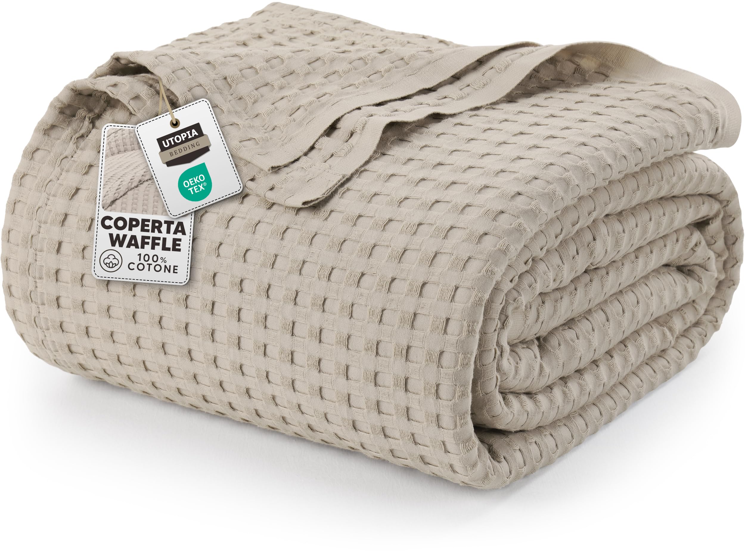 Utopia Bedding Coperta in cotone Waffle 300 GSM (cachi - 228x182 cm) Coperta da letto morbida e leggera, traspirante e di grandi dimensioni, per coprire qualsiasi letto in tutte le stagioni.