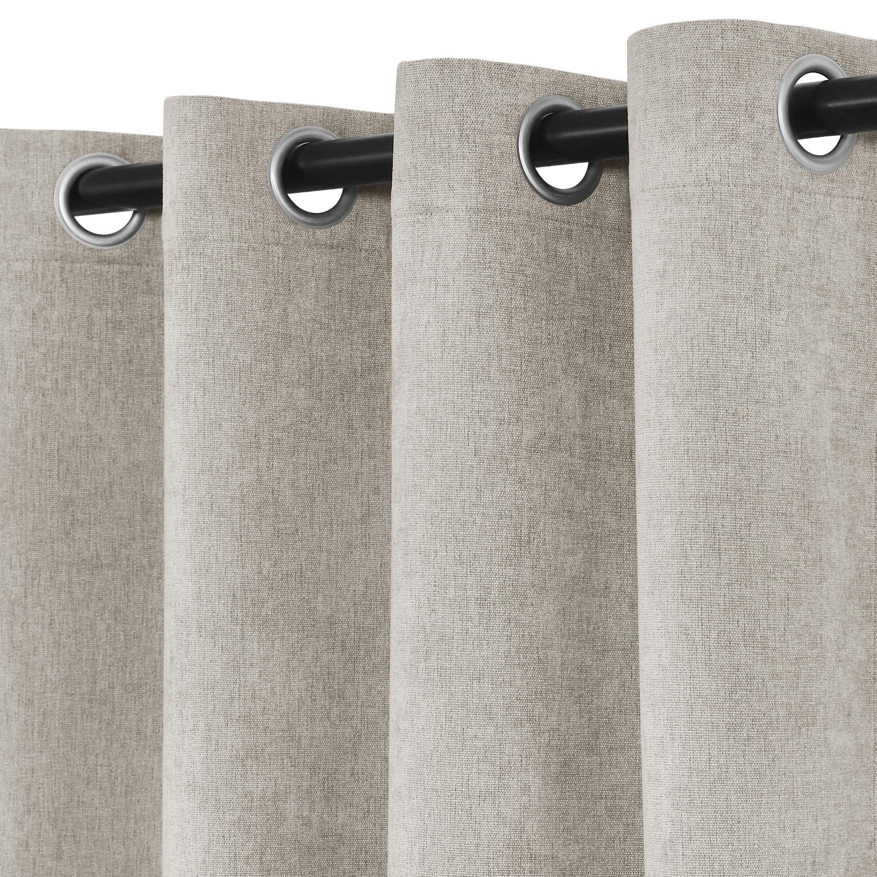 Macochico 100% Blackout Curtains Thermal Insulated Noise Reducing Chenille Curtains for Hotel Auditorium Bedroom Living Room Grommet Beige Curtains