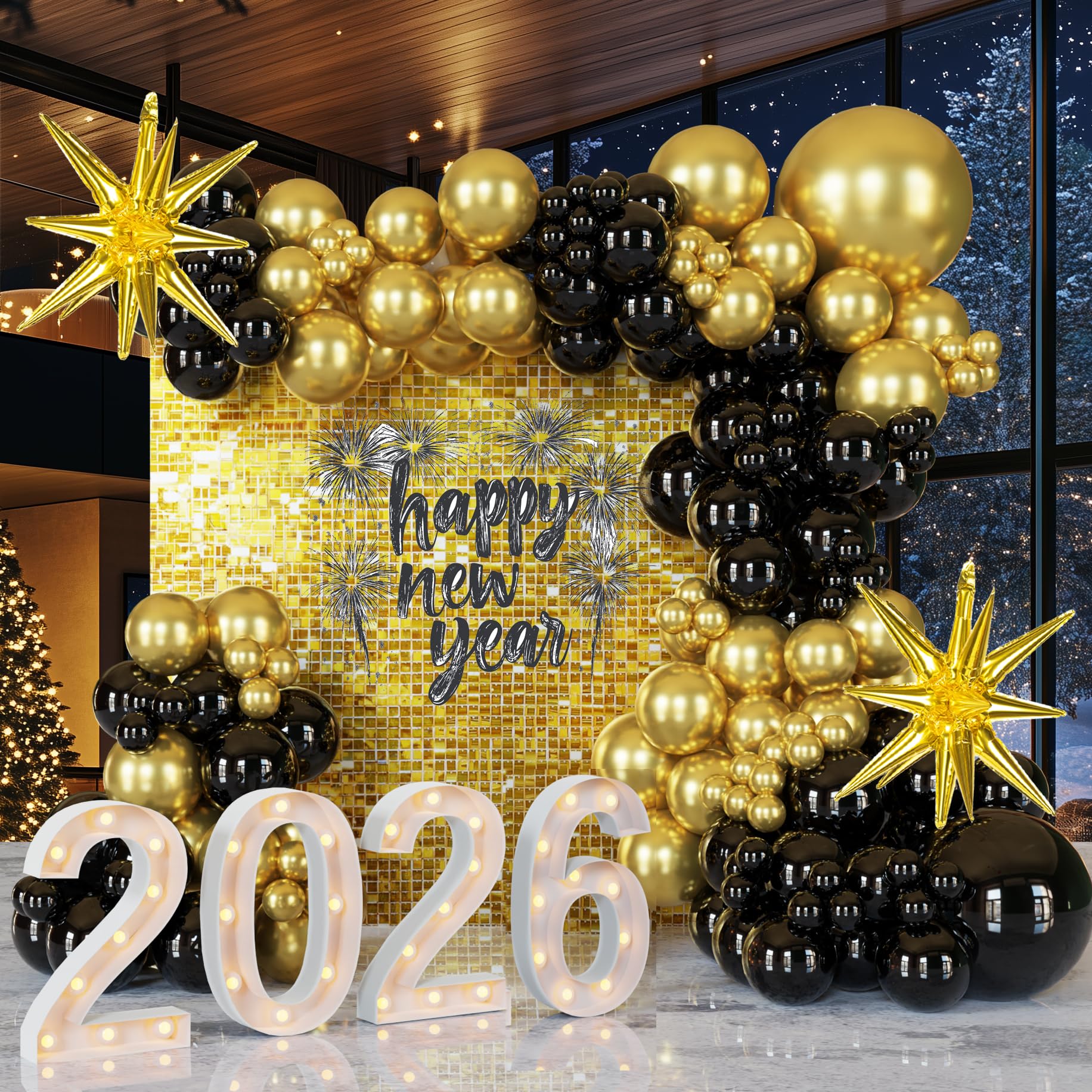 ECEAE 152Pcs Black And Gold Balloons Arch Black Metallic Golden Balloon Ensemble Versatile For Great Gatsby Party Decorations, Graduations, 2026 New