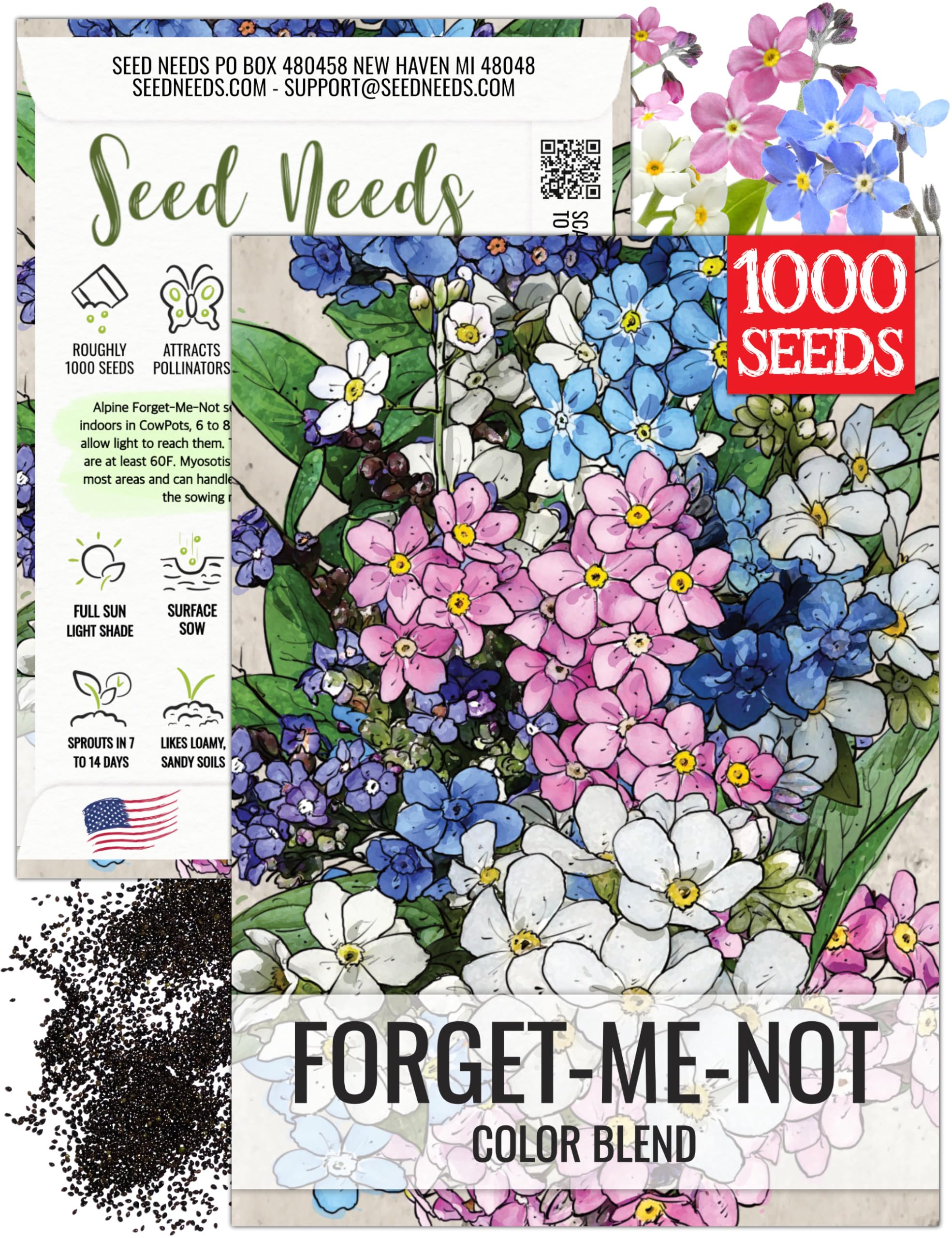 Amazon.com: Seed Needs Mixed Forget Me Not Seeds for Planting - Heirloom &  Open Pollinated Wild Flower Seed to Plant an Outdoor Butterfly Garden to  Attract Pollinators (1 Pack) : Everything Else