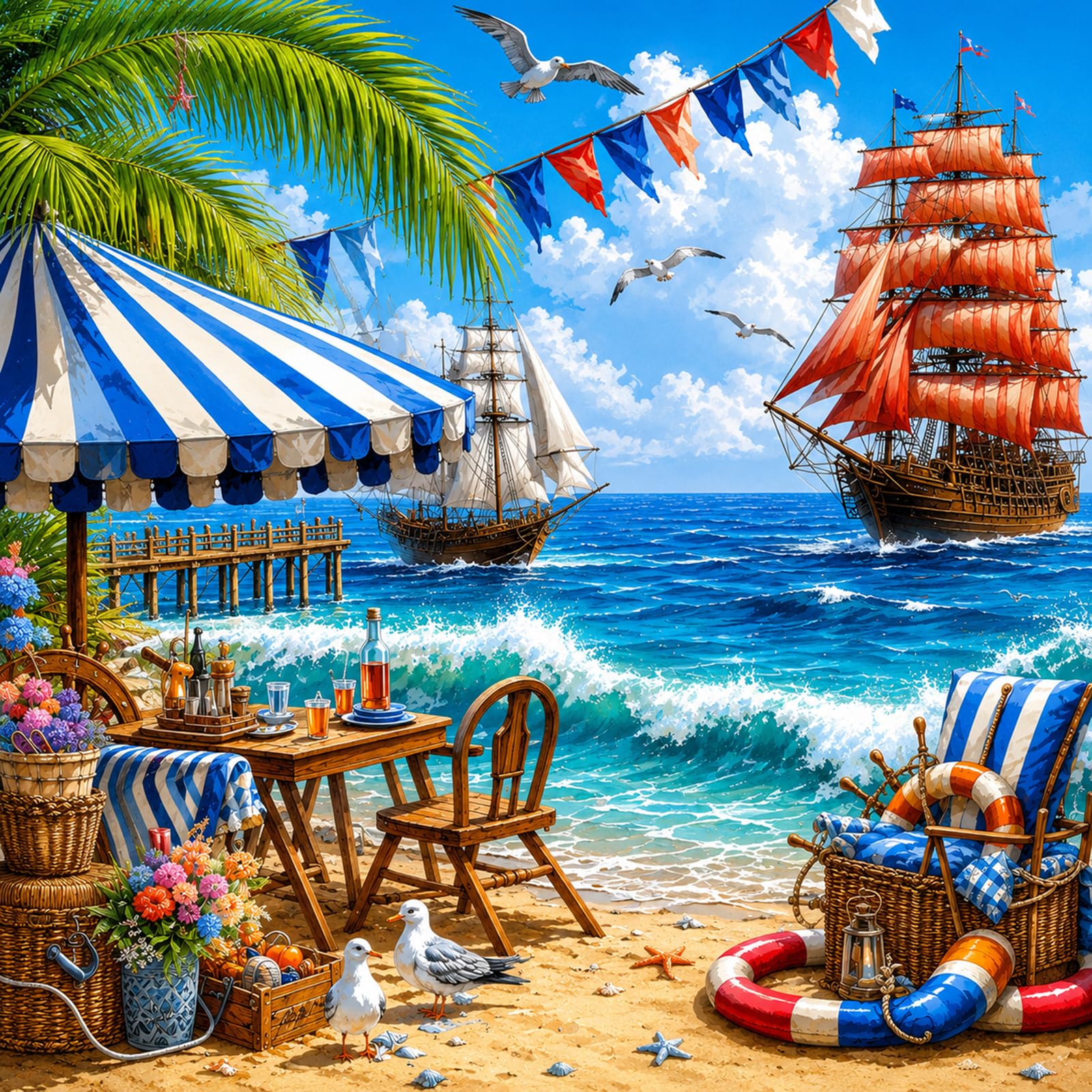 Bullglesup Puzzles for Adults 1024 Pieces, Beach Brunch Jigsaw with Poster Letter on Back, Unique Pieces Fit Well No Dust (19.6"x19.6") — image 1