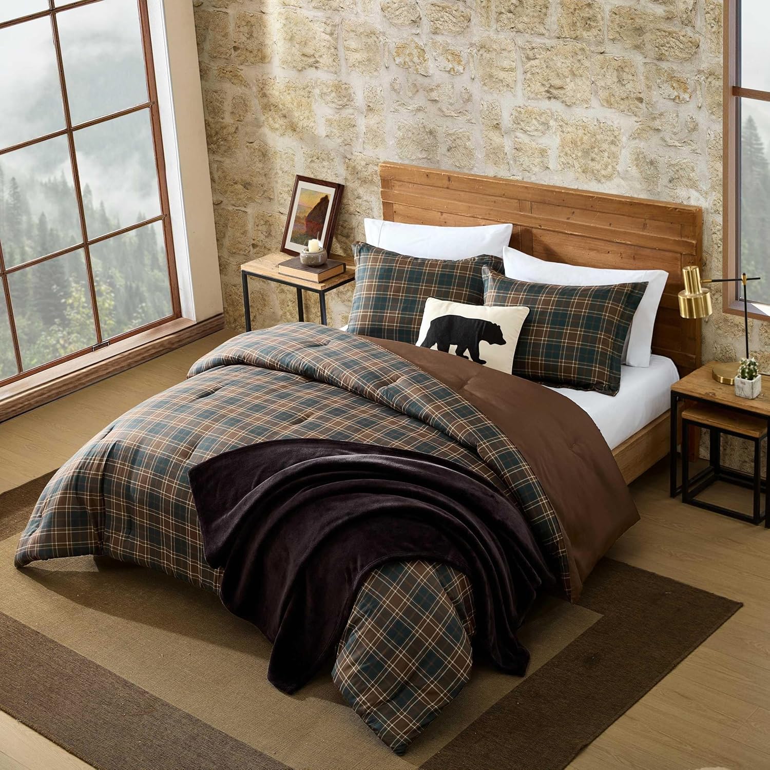 Eddie Bauer - Twin Comforter Set, Soft & Smooth Printed Bedding with Solid Reverse, 2 Piece Bed Set with Matching Pillowcase (Huntley Plaid Brown) - Image 4