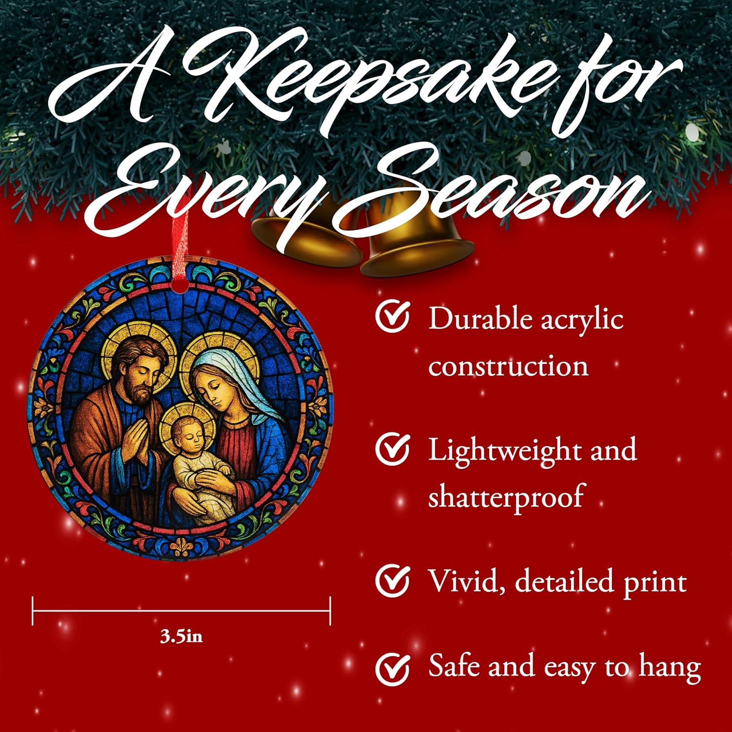 Holy Family Stained-Glass Style Acrylic Ornament - Traditional Catholic Church & Christian Christmas Decor - Nativity Scene Religious Decorative Hanging Ornaments for Tree - Image 3