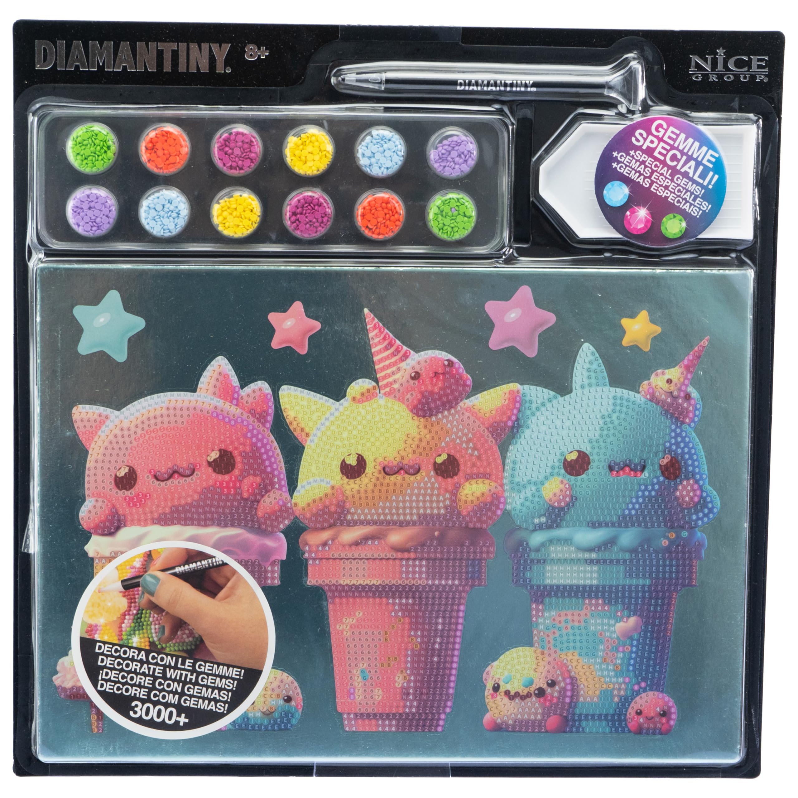 DIAMANTINY - Kawaii-Paint by Numbers Ice Cream, Multicoloured, A4, 96281