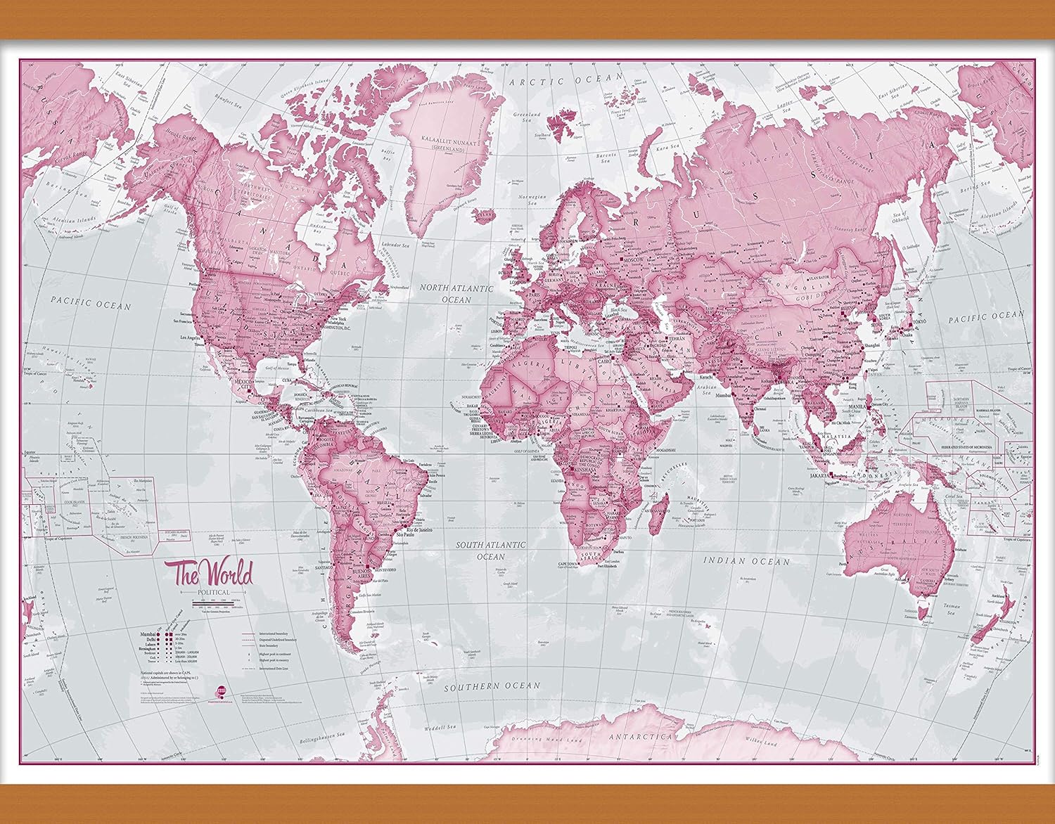 Maps International Medium The World is Art Wall Map - Pink - Laminated - 24 x 36