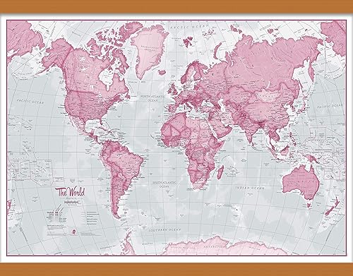 Maps International Small The World is Art - Mapa de pared, laminado con barras colgantes de madera, 18 x 24 pulgadas