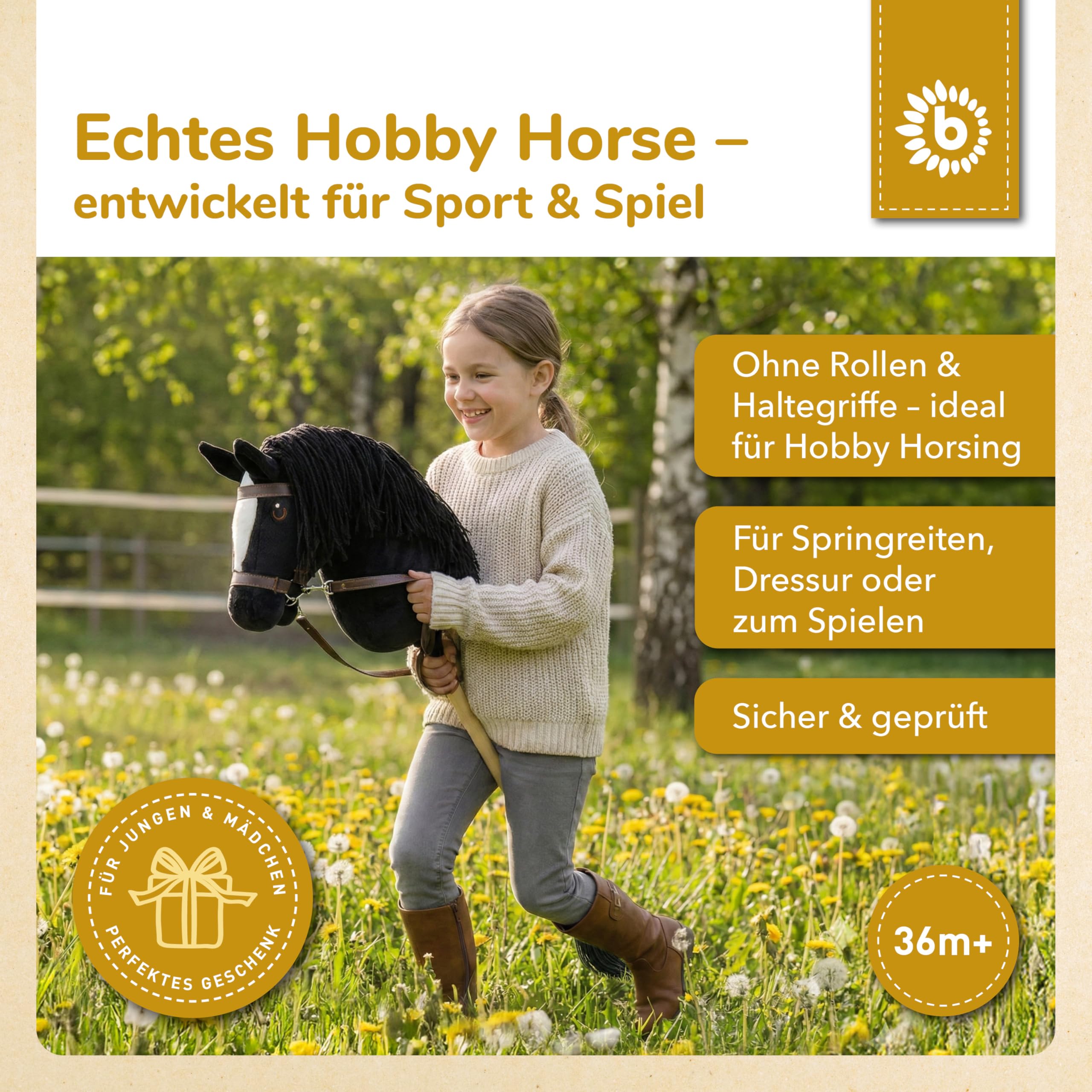 Bieco Hobby Horse konik na kijku, rap, rozmiar S, z wyciągami, zdejmowany kij i ogon, do jazdy konnej, ujeżdżenia i gier, hobby