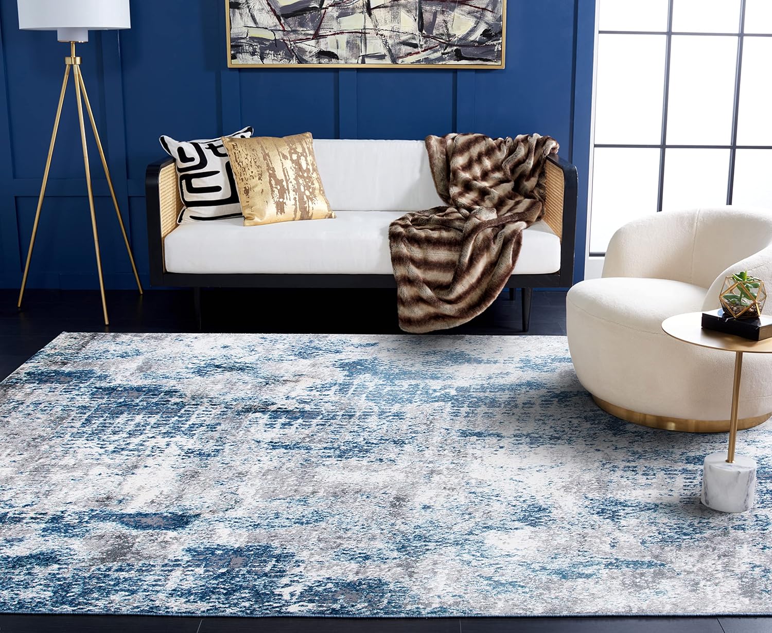 SAFAVIEH Aston Collection Area Rug - 9' x 12', Navy & Grey, Modern Abstract Design, Non-Shedding & Easy Care, Ideal for High Traffic Areas in Living Room, Bedroom (ASN704N)