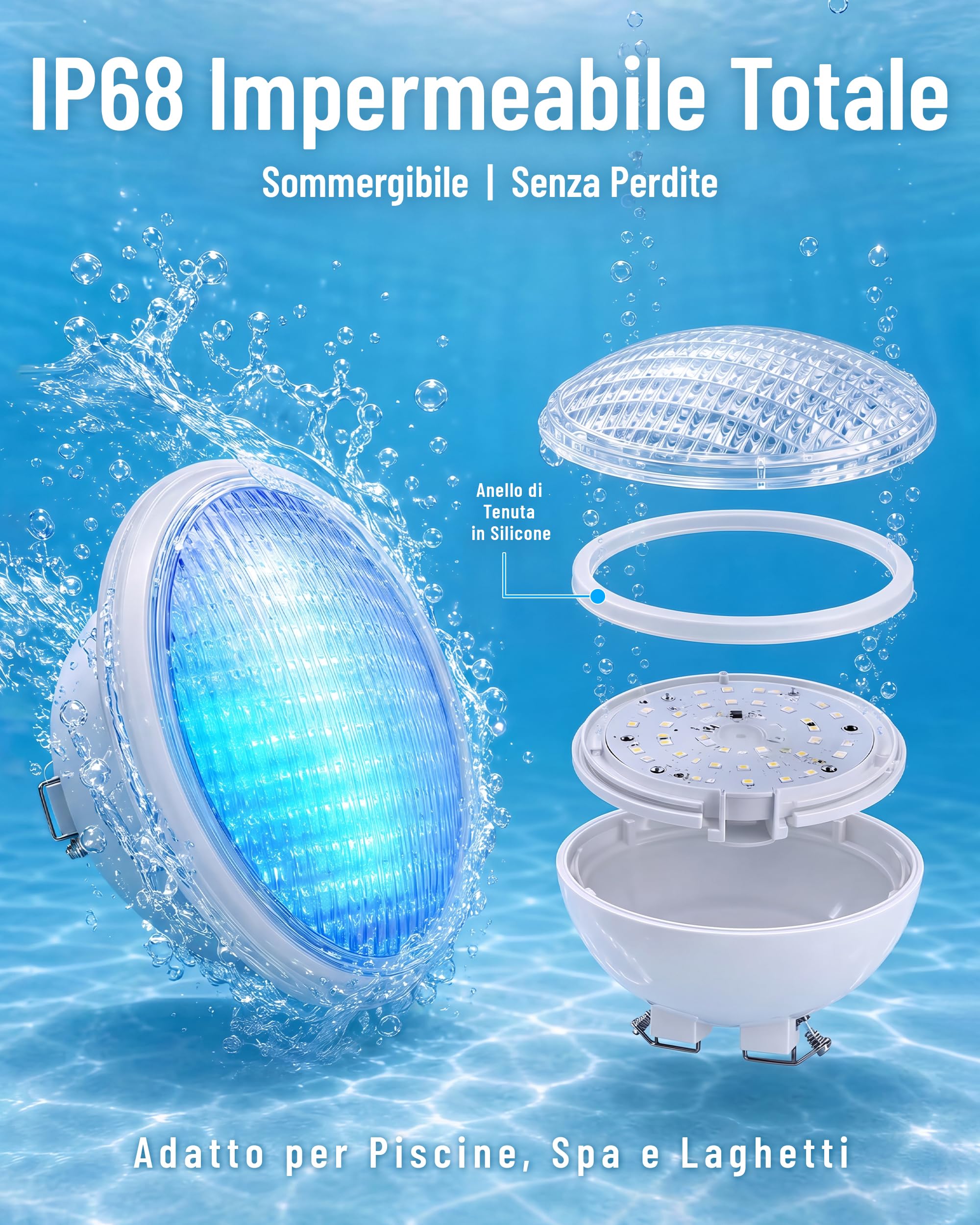 Kingwen 40W luce per piscina PAR56 RGB Illuminazione a LED per piscina Impermeabile IP68 Faretto Per Piscina 12V DC/AC luci subacquee con 7 colori regolabili 12 modalità di illuminazione
