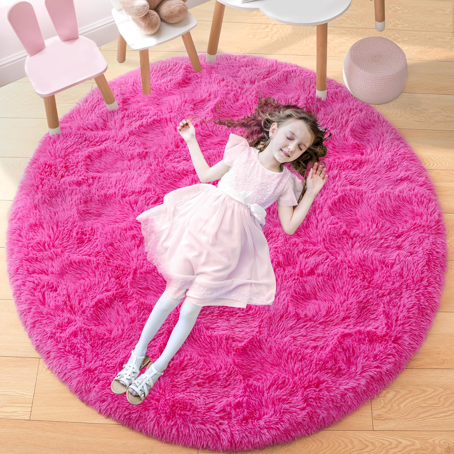 Amazon.com: Noahas Hot Pink Round Rug 5Ft,Fluffy Rugs for Bedroom,Fuzzy ...