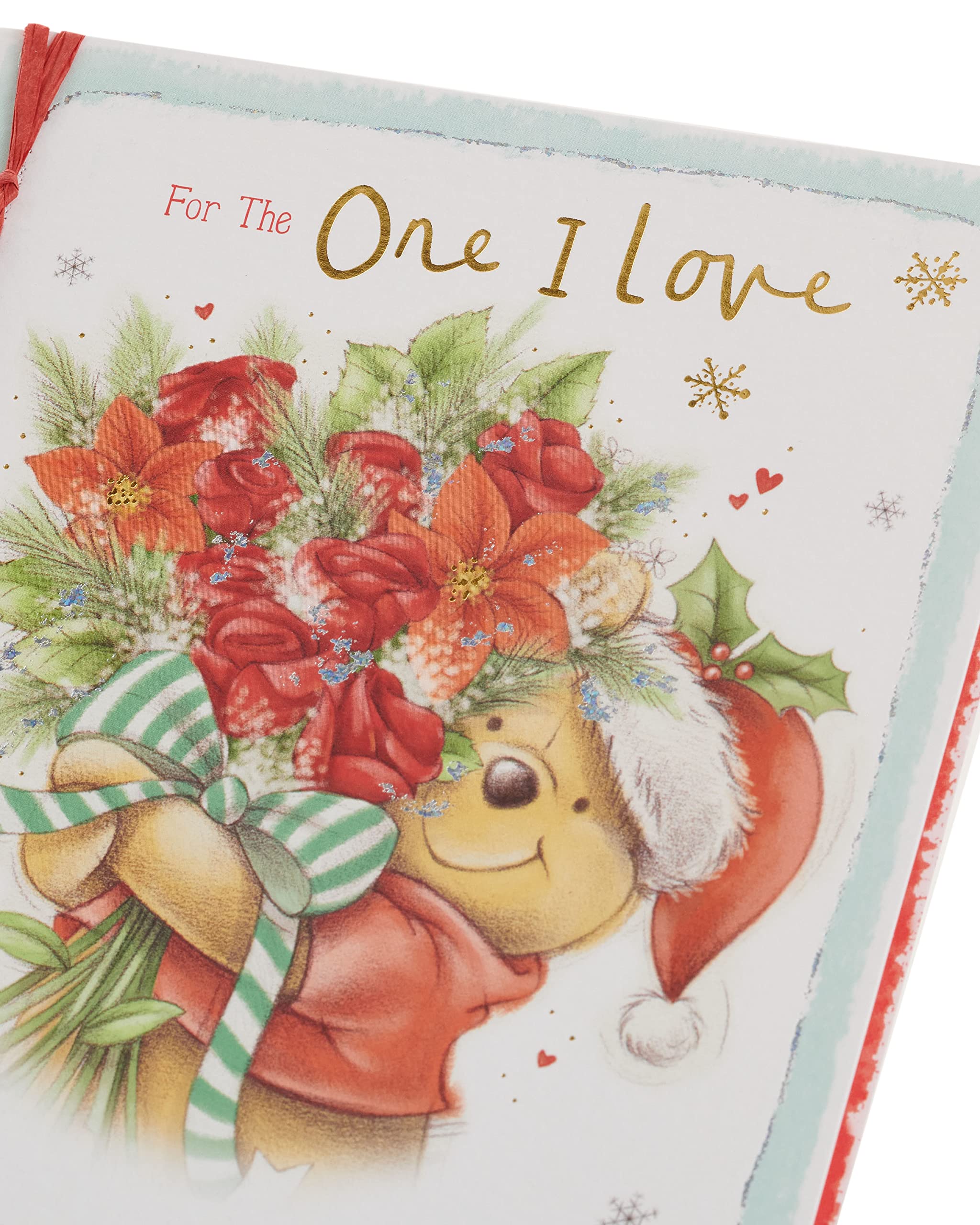 Winnie The Pooh For The One I Love Floral Christmas Card Xmas Greeting Cards, Multi, 149mm x 229mm - Image 4