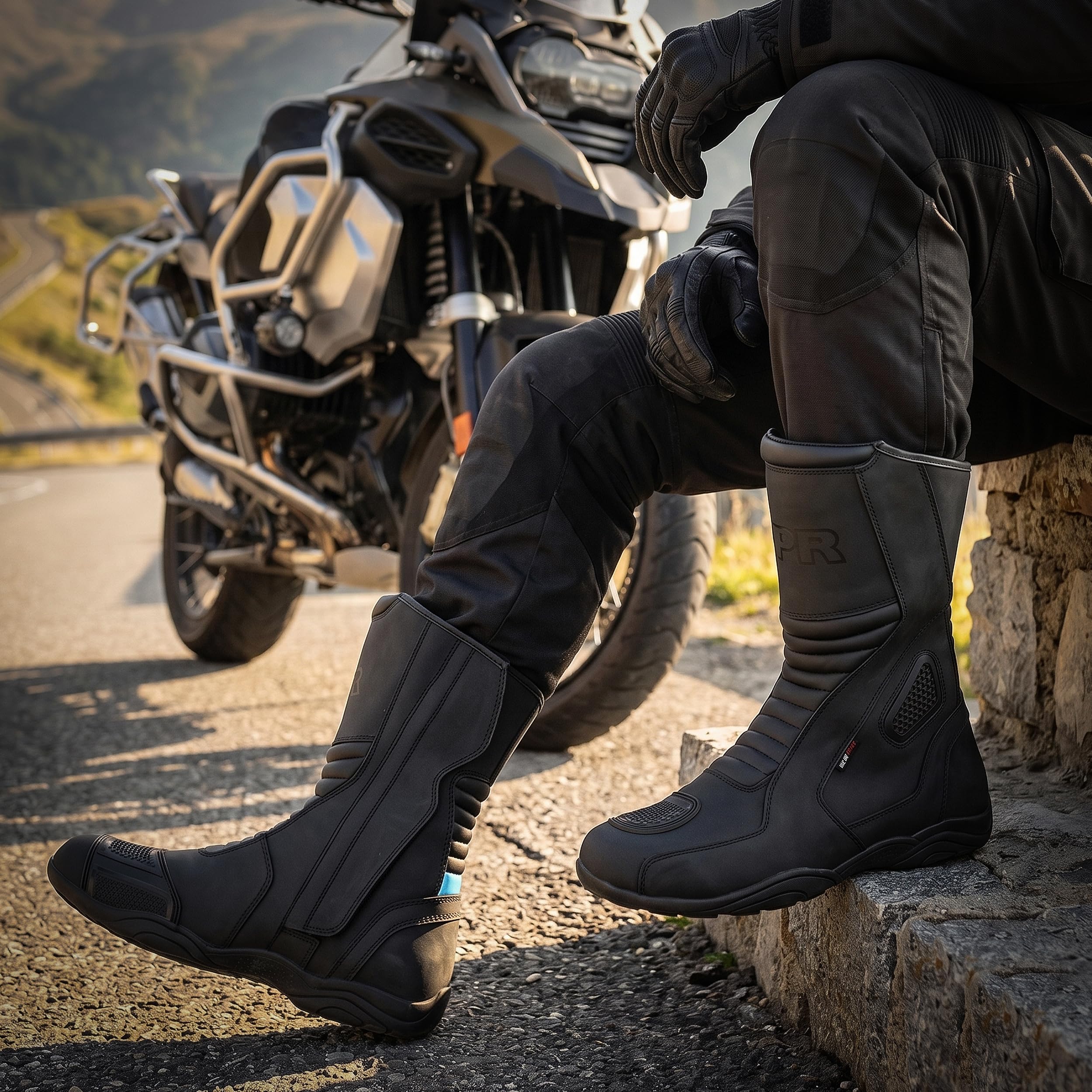 VPR R35 Stivali da moto impermeabili per motociclisti, in pelle pieno fiore, approvati CE, cerniera laterale, ampia apertura, fodera traspirante per tutte le condizioni atmosferiche