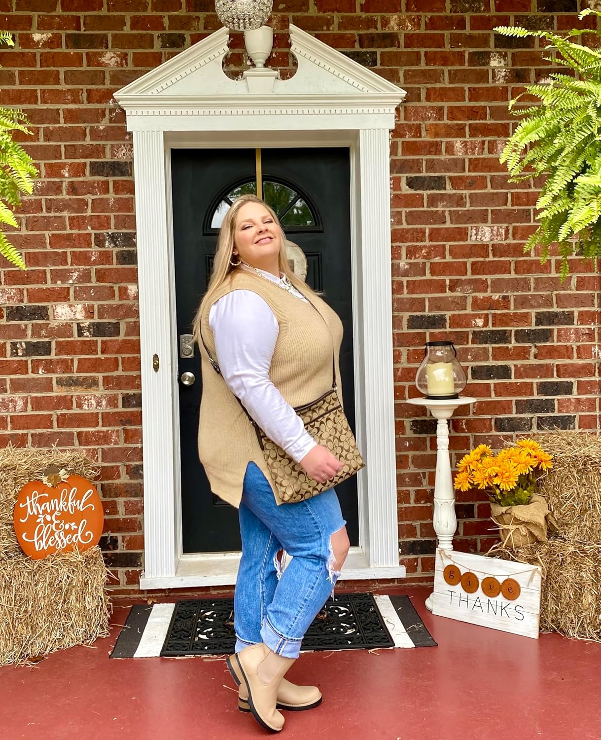 CARCOS Plus Size Sweater Vest for Women Preppy Style V Neck Sleeveless Sweaters Knit Pullover Tank Tops XL-5XL - Image 3