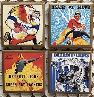 I heart Detroit Football throwback program cover coasters with gold trim