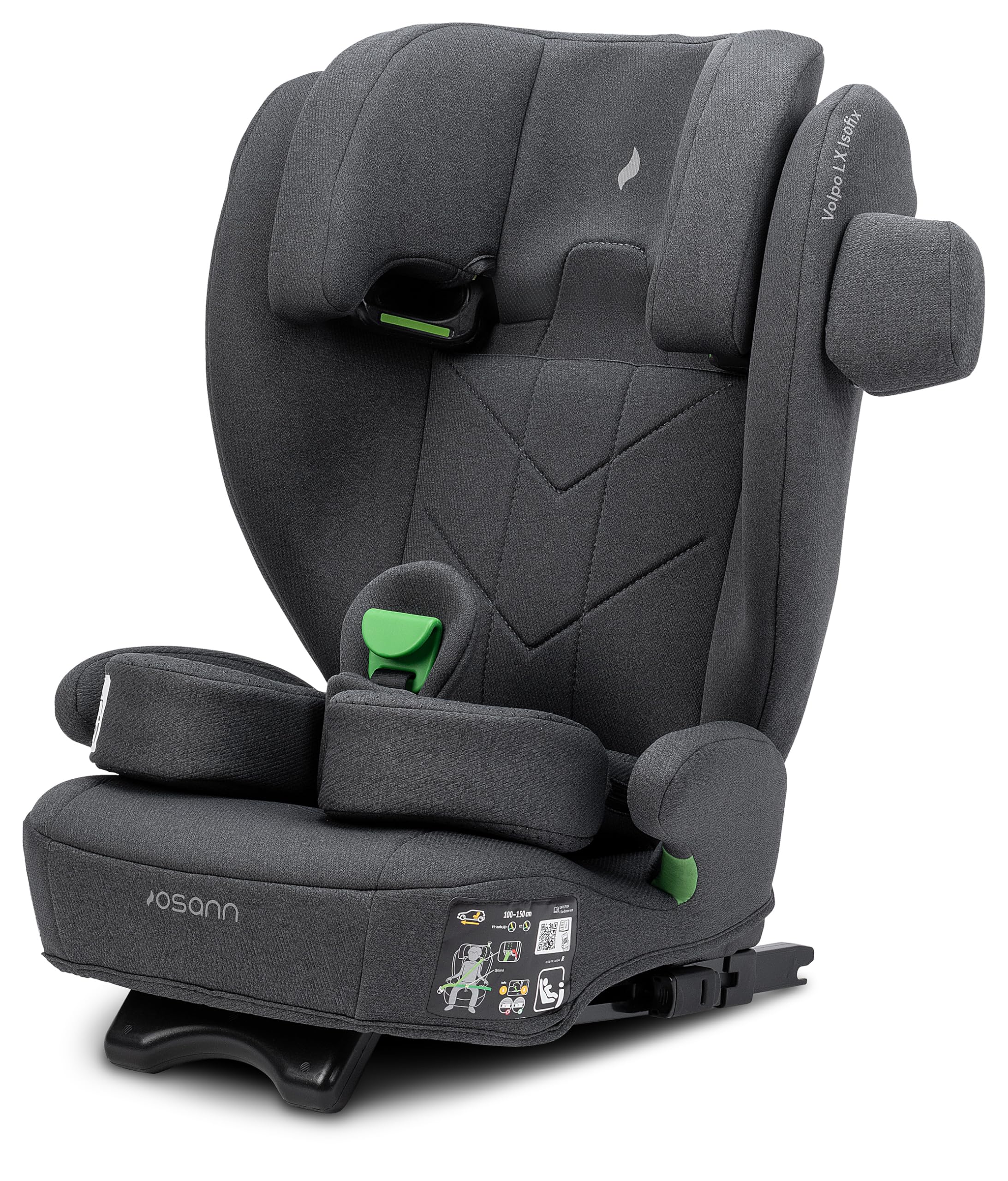 Osann Volpo LX Isofix Kindersitz, 100-150 cm - Dark Grey Melange | Sitzerhöhung mit Rückenlehne ab 3 Jahre, zusätzliches Erhöhungskissen, Kindersitz 15-36 kg, mitwachsender Kinderautositz