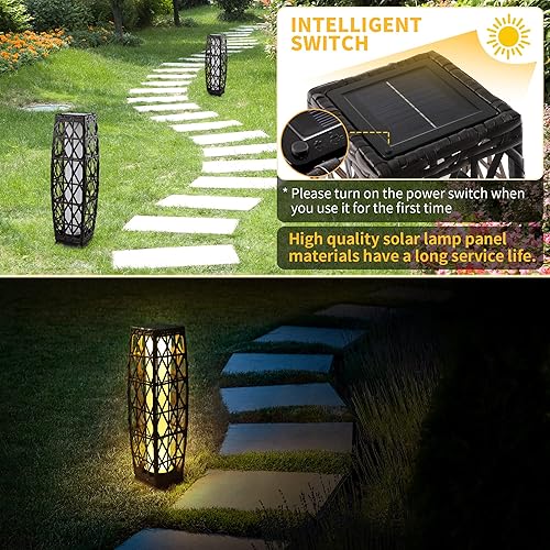 Miniatura 2 de Lámpara solar para exteriores, 2 piezas, lámparas solares de pie para exteriores, faroles solares impermeables, lámpara solar de mimbre de resina