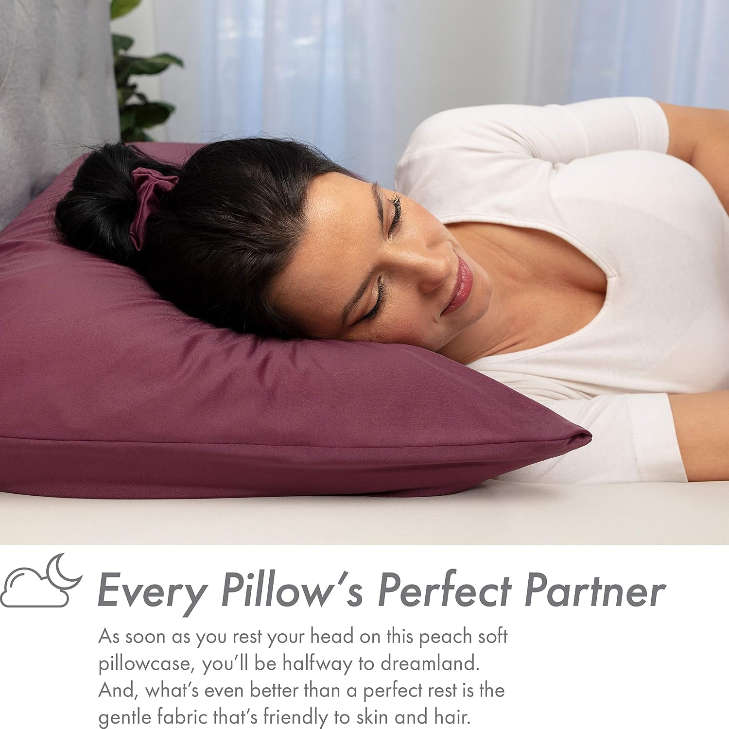 PILLOWY Ultra Silk Like Beauty Pillow Cover - Blend of 85% Nylon and 15% Spandex Means This Cover is Designed to Keep Hair Tangle Free and Helps Skin - Bonus Matching Hair Scrunchie, Burgundy, King