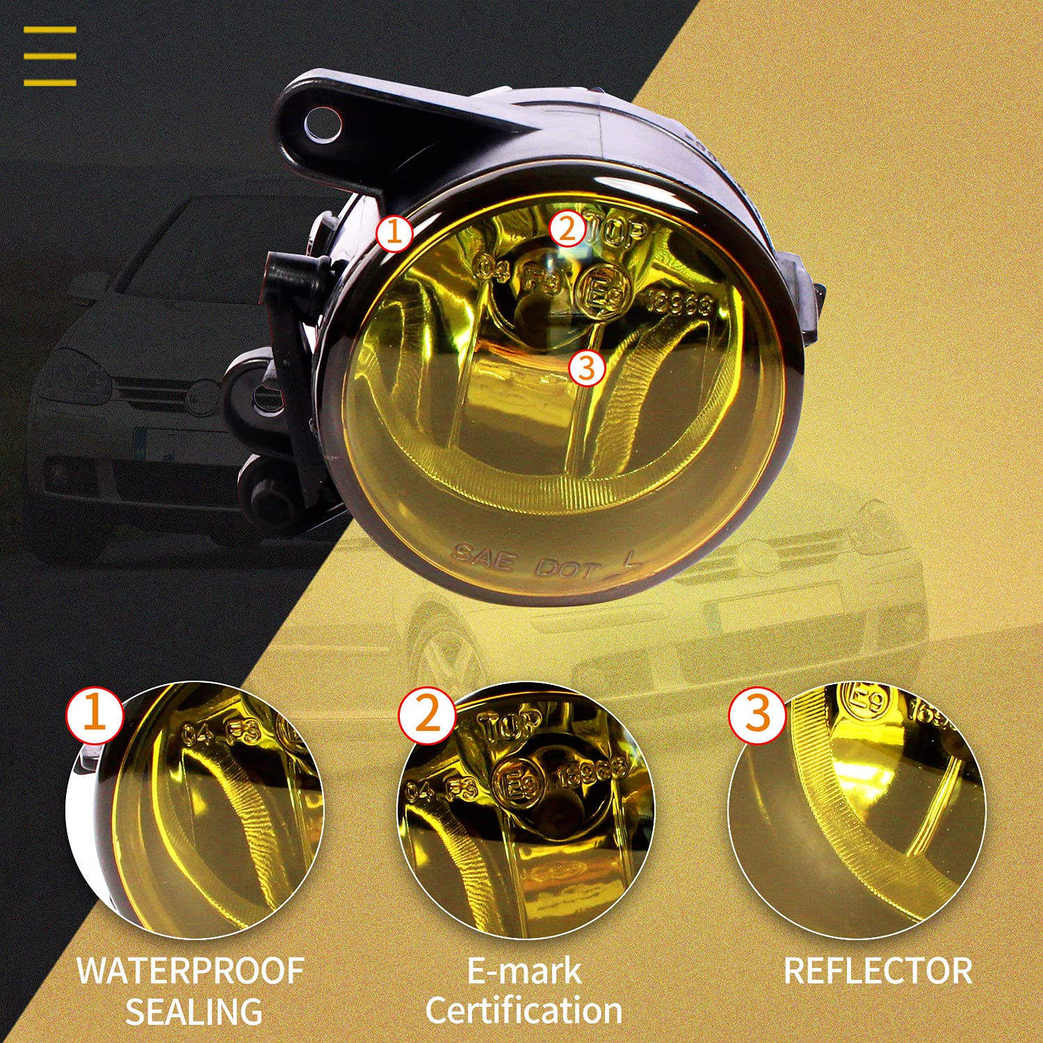 Fendinebbia adatto per Volkswagen Golf V (1K1/1K5) 11/2004-06/2009, un paio di fari fendinebbia (amarillo)