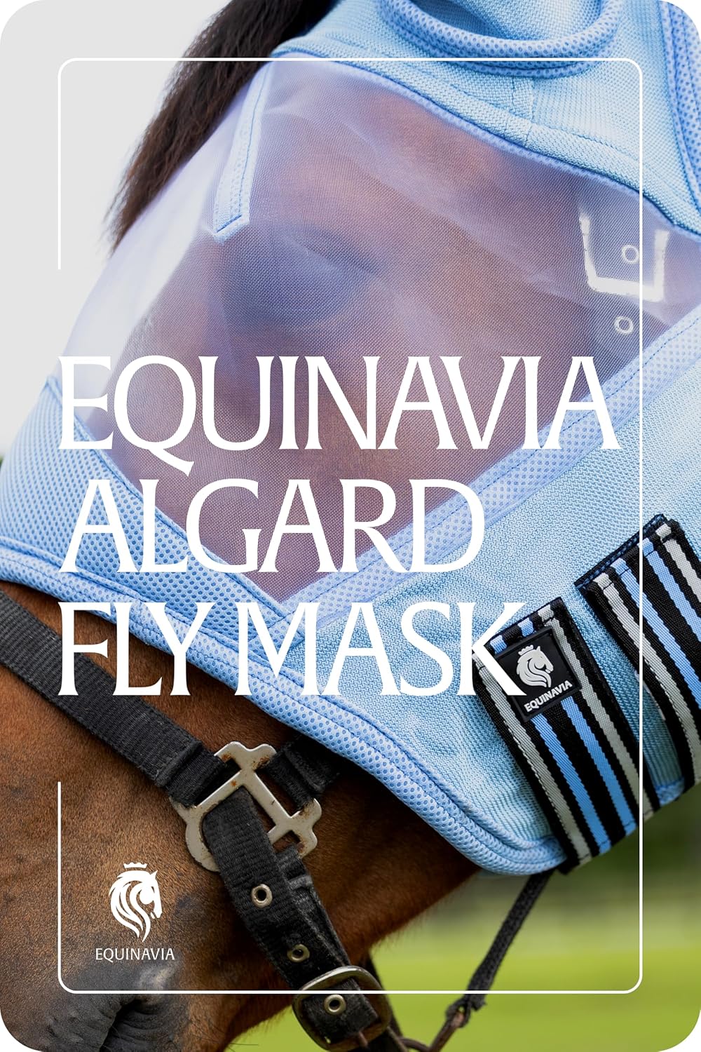 Equinavia Algard Soft Mesh Horse Fly Mask with Ear Protection and 45 UPF Rating | No Eye Irritation & UV Protection - Light Blue - Cob