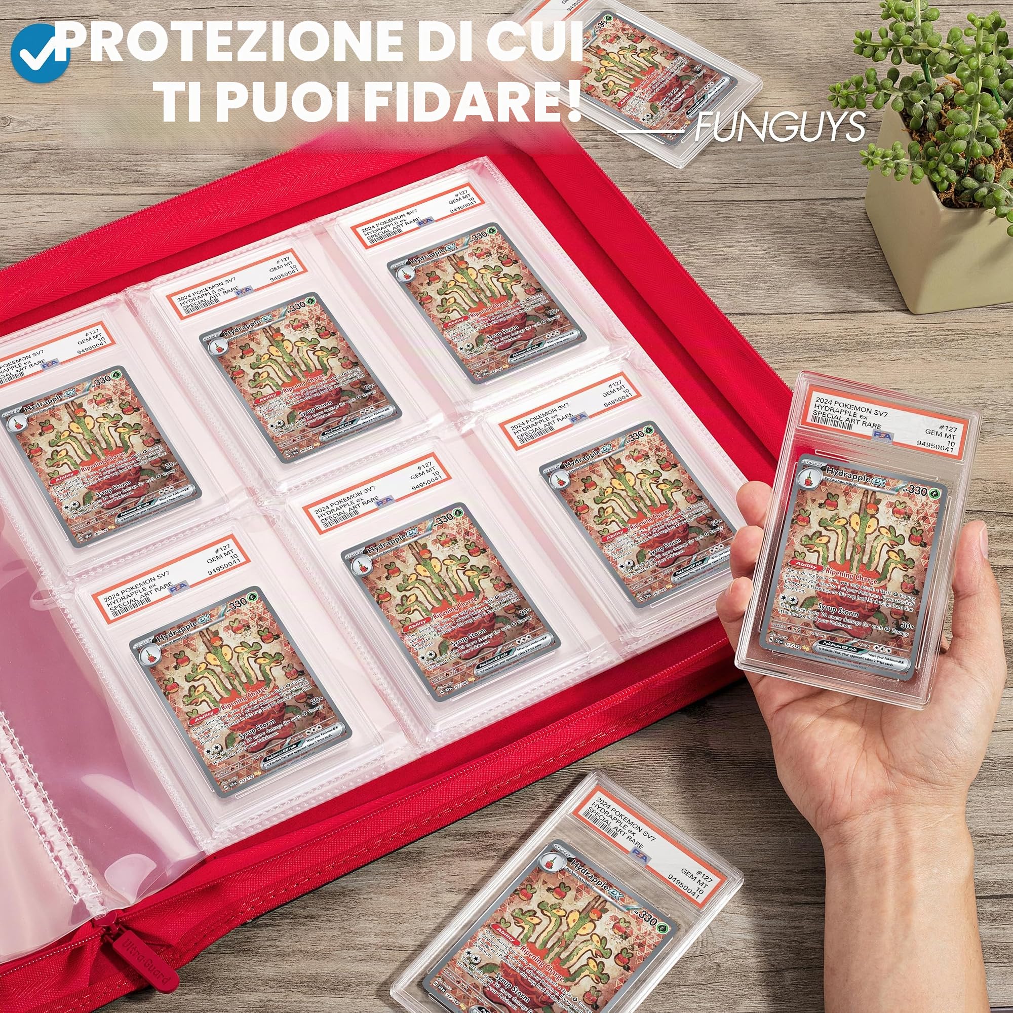 FunGuys Raccoglitore per carte classificate - 60 porta lastre PSA, 6 tasche per carte, album per vetrina graduata PSA, raccoglitore per collezione di carte con cerniera, raccoglitore Yugioh e MTG