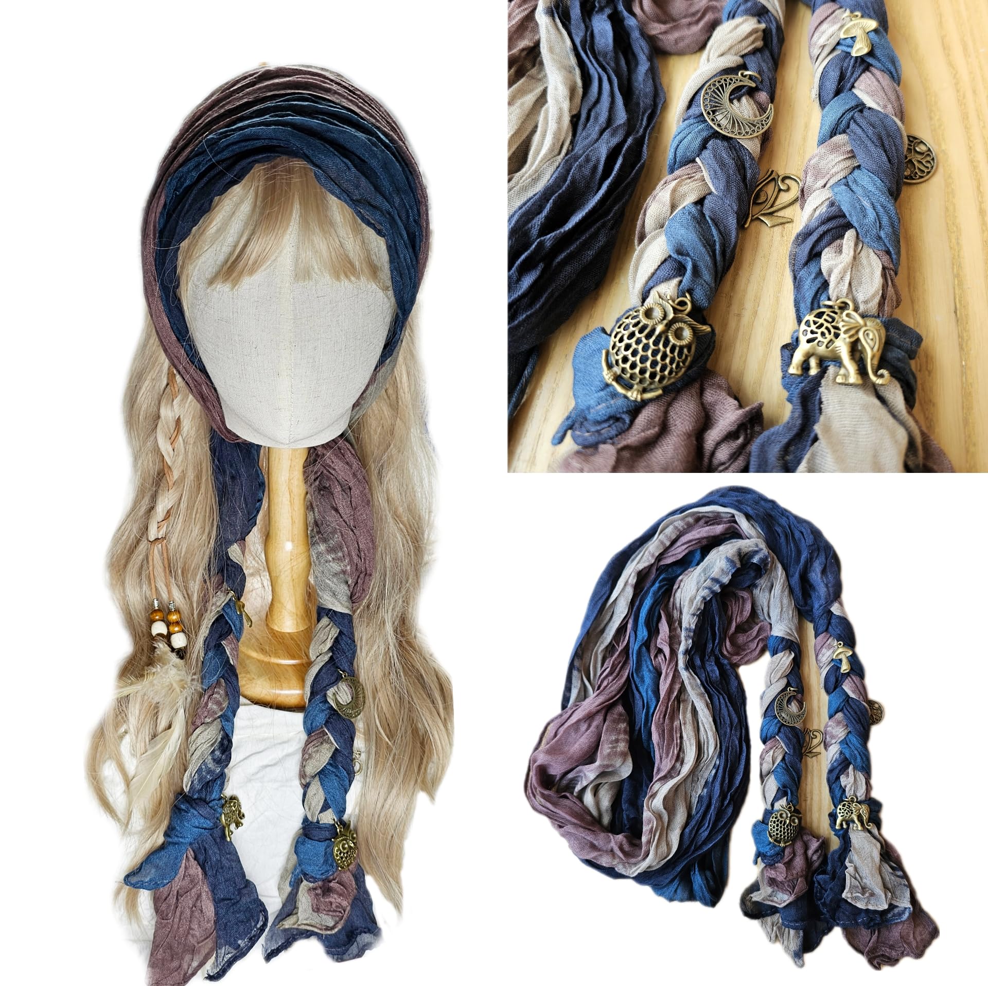 handmade Boho Gypsy dread wrap for Women Gradient Colored scarf Hippie Hair extention braids