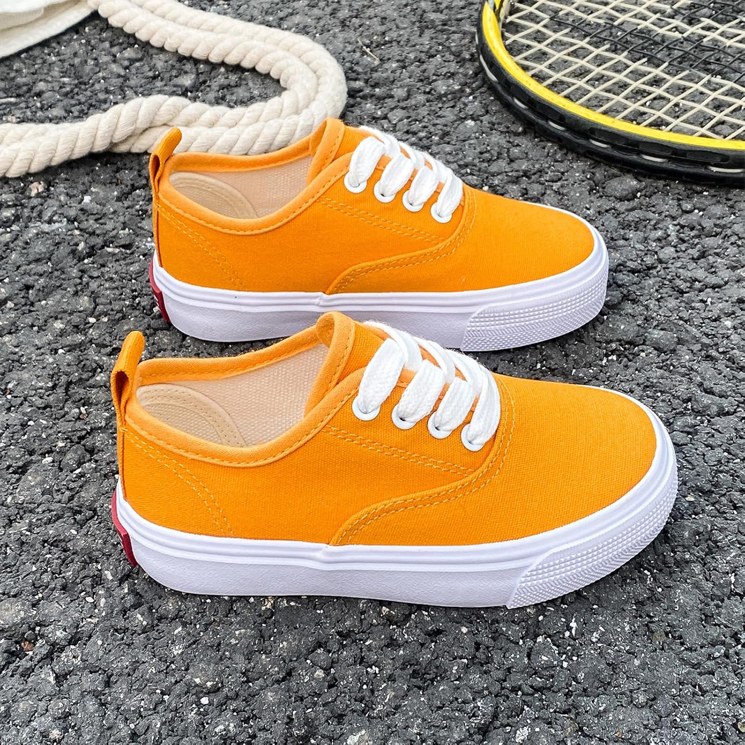 White Boys and Girls Low Top Sports Shoes Lace up Canvas Children's Shoes Comfortable and Lightweight Skateboarding Shoes Toddler Shoes - Image 5