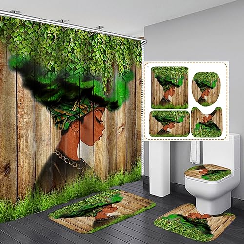 Cortina de ducha sexy de mujer africana con girasol, color negro, niña americana, impermeable, tela suave, cortina de baño con girasol, decoración