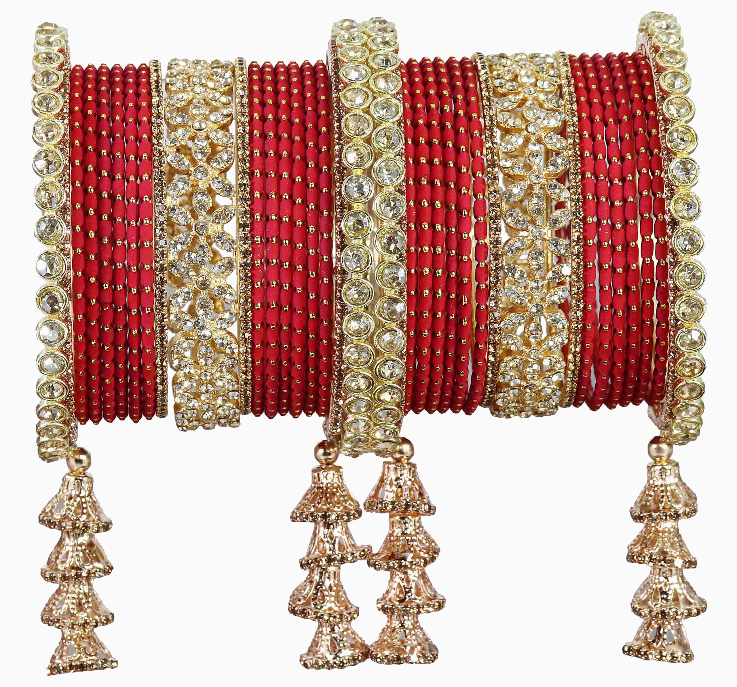 LAVAZZA Golden Metal Bangles Latkan Chuda Set For Bridal Women & Girls with Zircon Diamond Stone | Womens Bangles | Bridal Bangles | Fashion Jewellery Women | Red bangles For women-(Chuda15-Red-2.6) (B0D31Q8YW6) Amazon Price History, Amazon Price Tracker