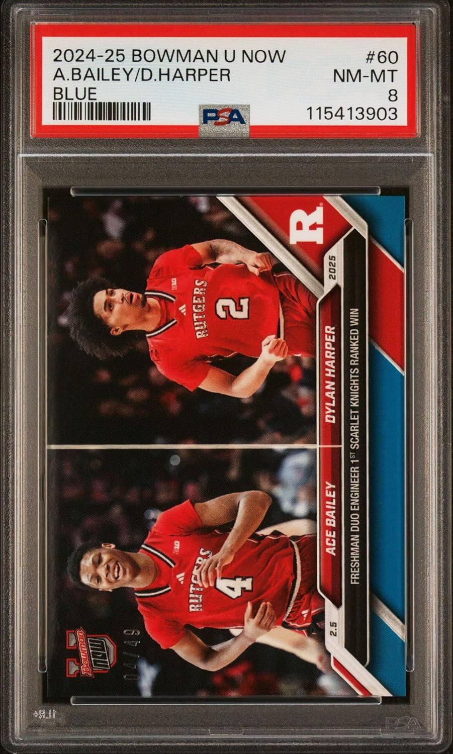 Graded 2024 Topps Bowman U Now Dylan Harper/Ace Bailey #60 Blue /49 Rookie RC Basketball Card PSA 8 Near Mint