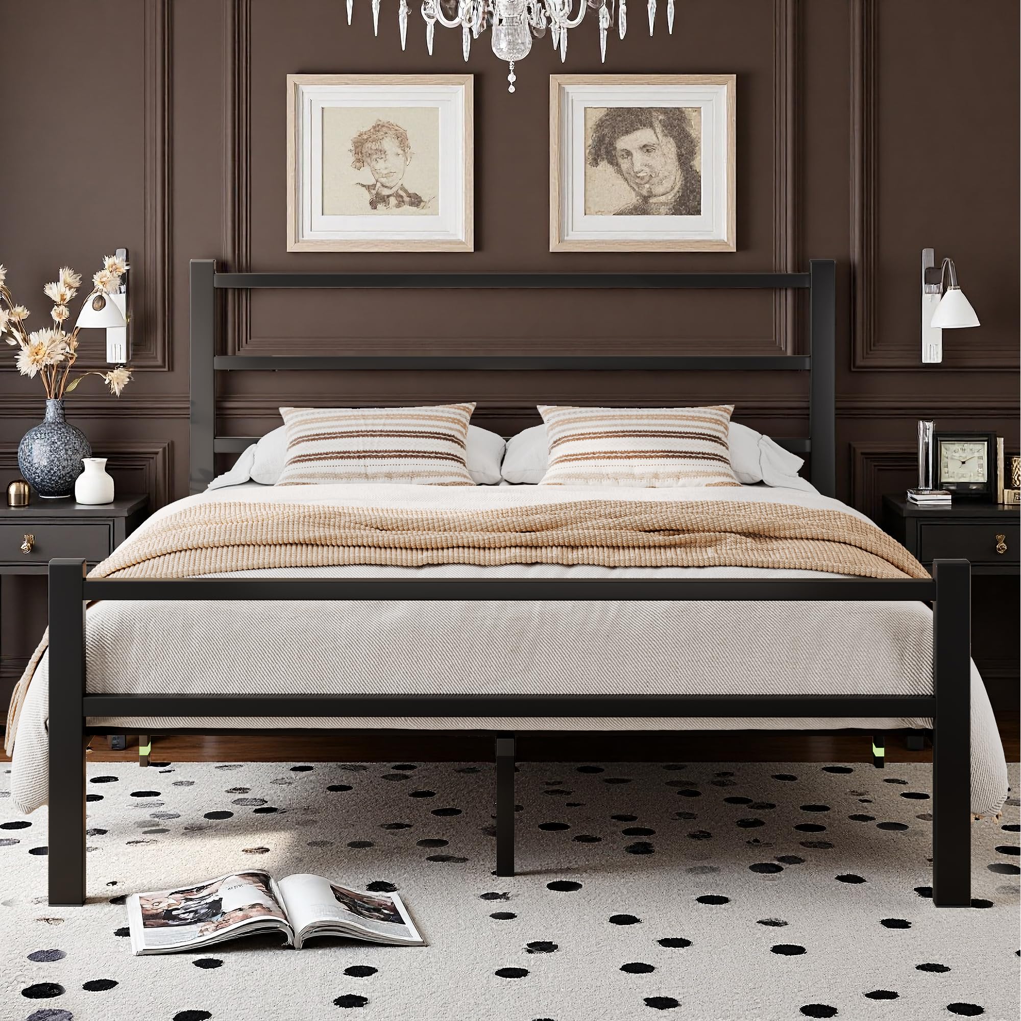 iPormis Double Bed Frame,135 x 190 cm,with Headboard and Footboard,Metal Bed Frame,300 kg Weight Capacity