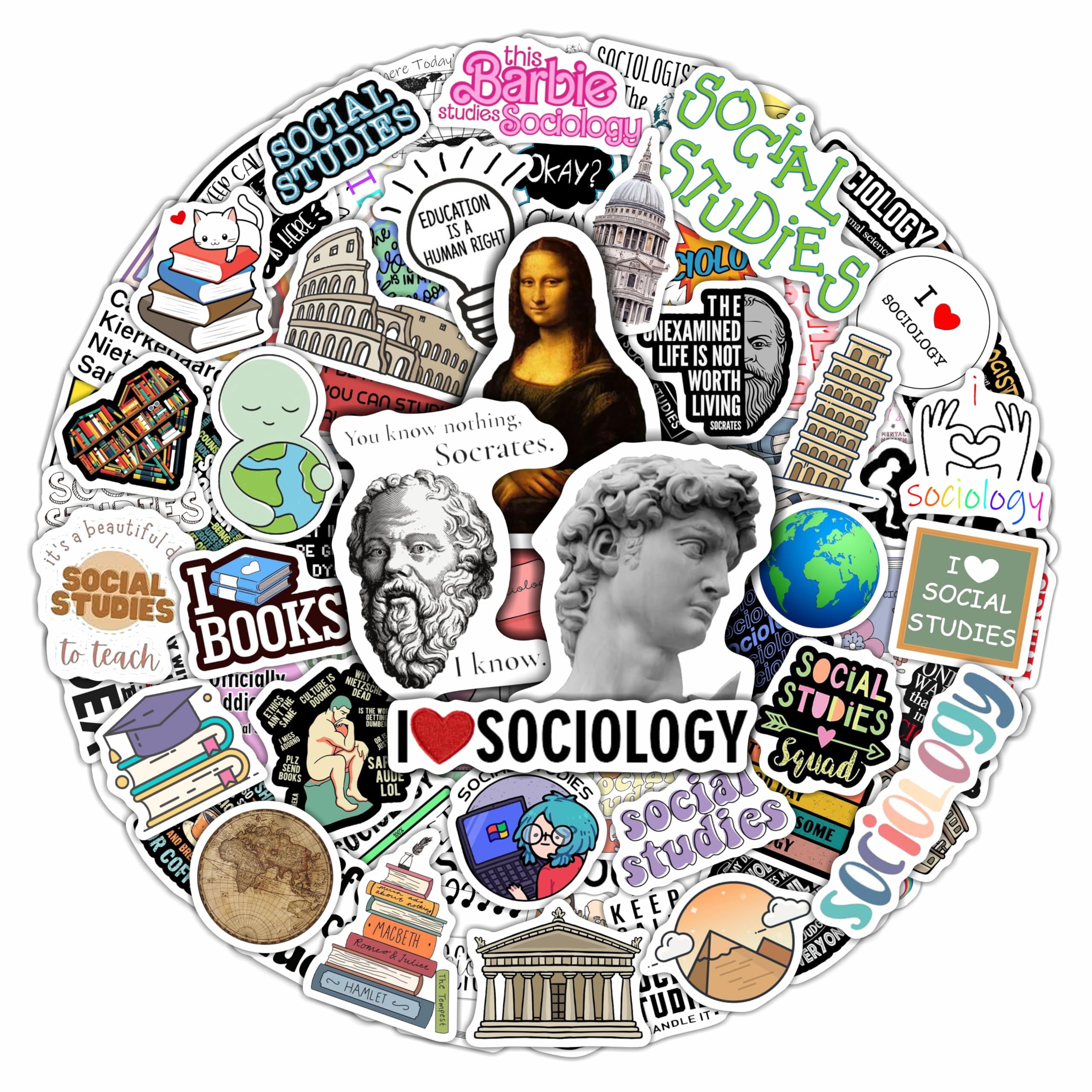 100Pcs Social Studies Stickers for Water Bottle and Laptop - Social Studies Party Favors &amp; Decorations, Waterproof Vinyl Decals, History and Culture Stickers, Gifts for Women &amp; Men