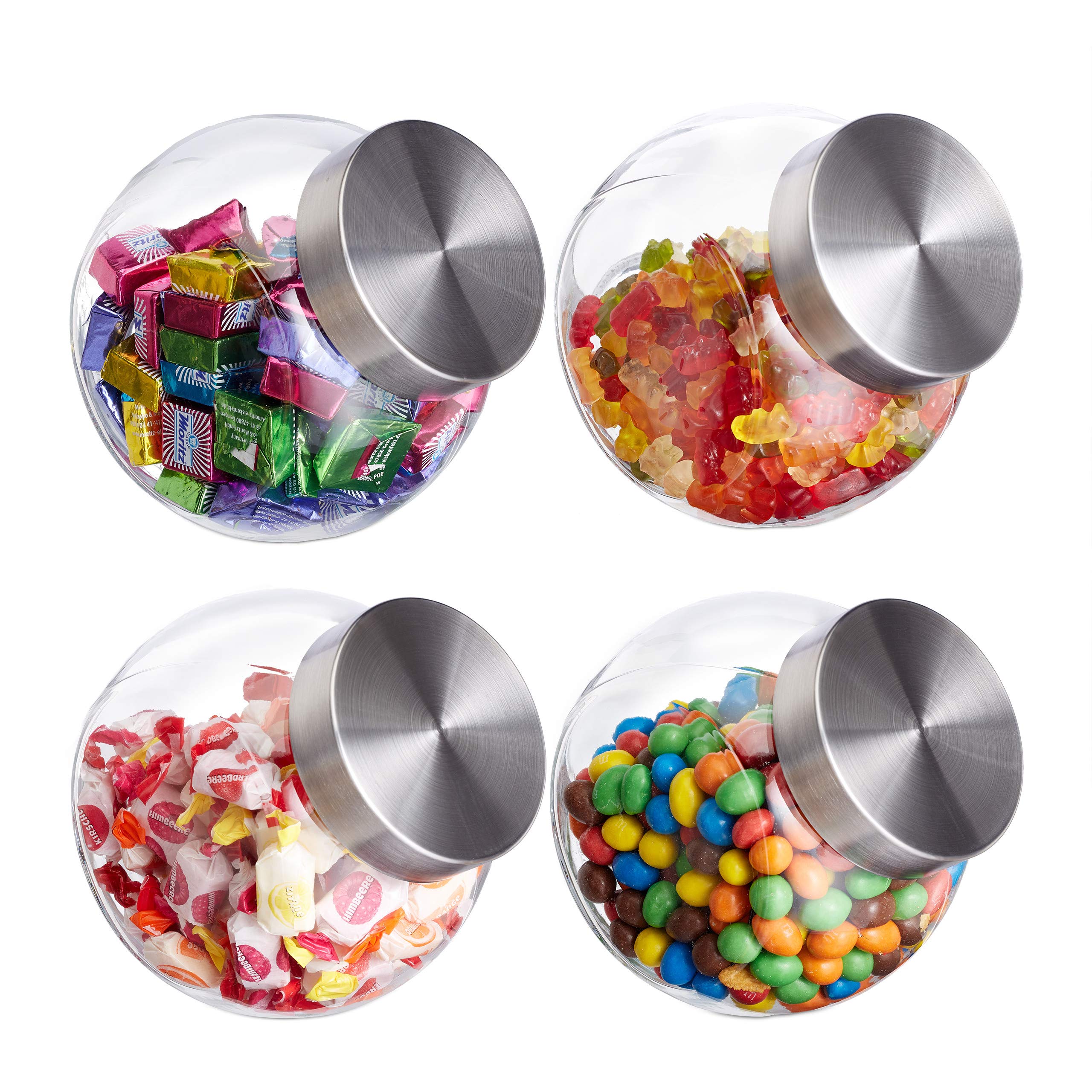 Relaxdays 8 x Bonbonglas, 1,5 l, Vorratsgläser für Süßigkeiten, Lebensmittel, Candy Bar, Bonboniere, Edelstahl-Deckel, klar