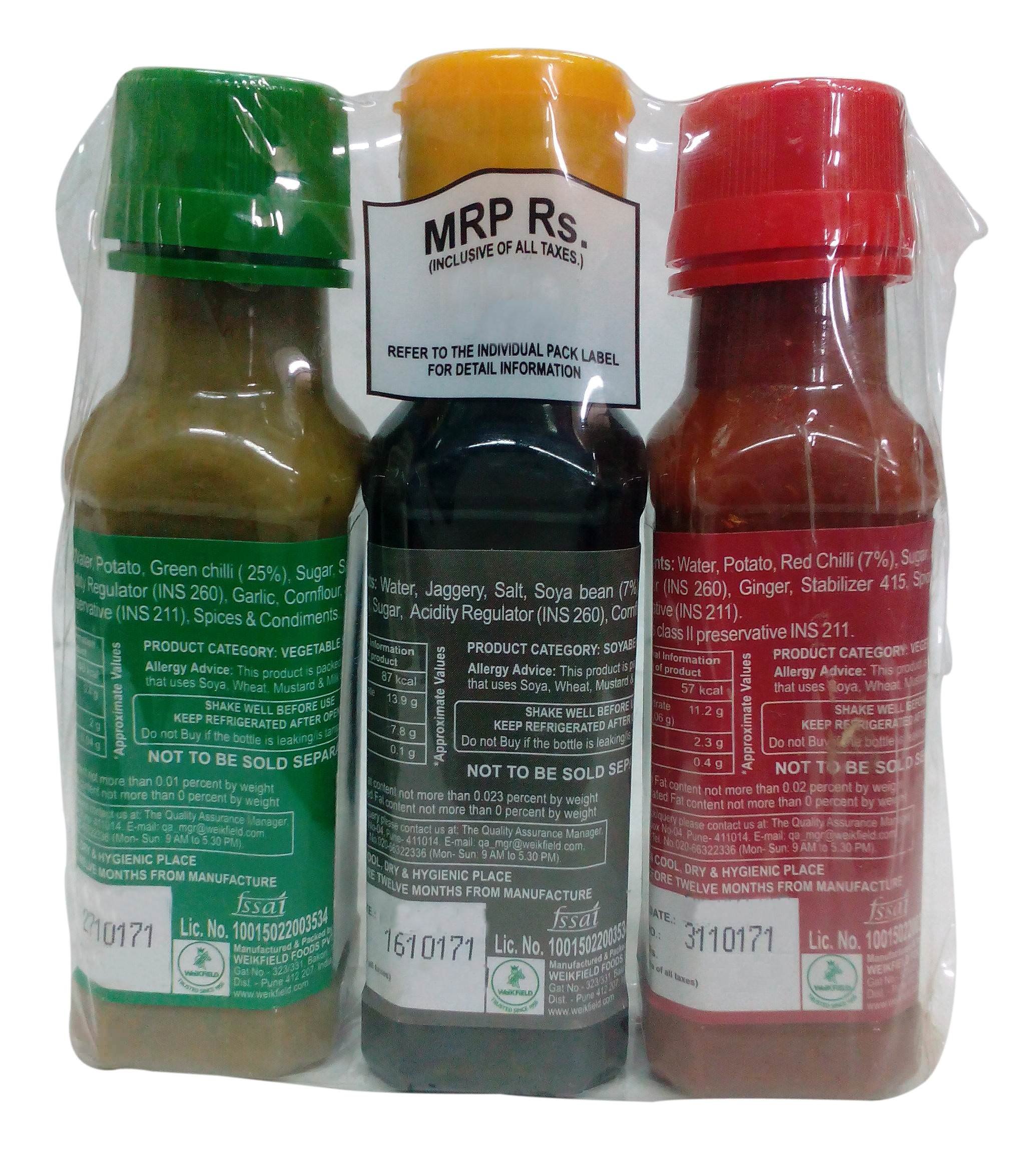 Weikfield Sauce - Red Chilli, Soya and Green Chilli, 3x100g Combo Pack