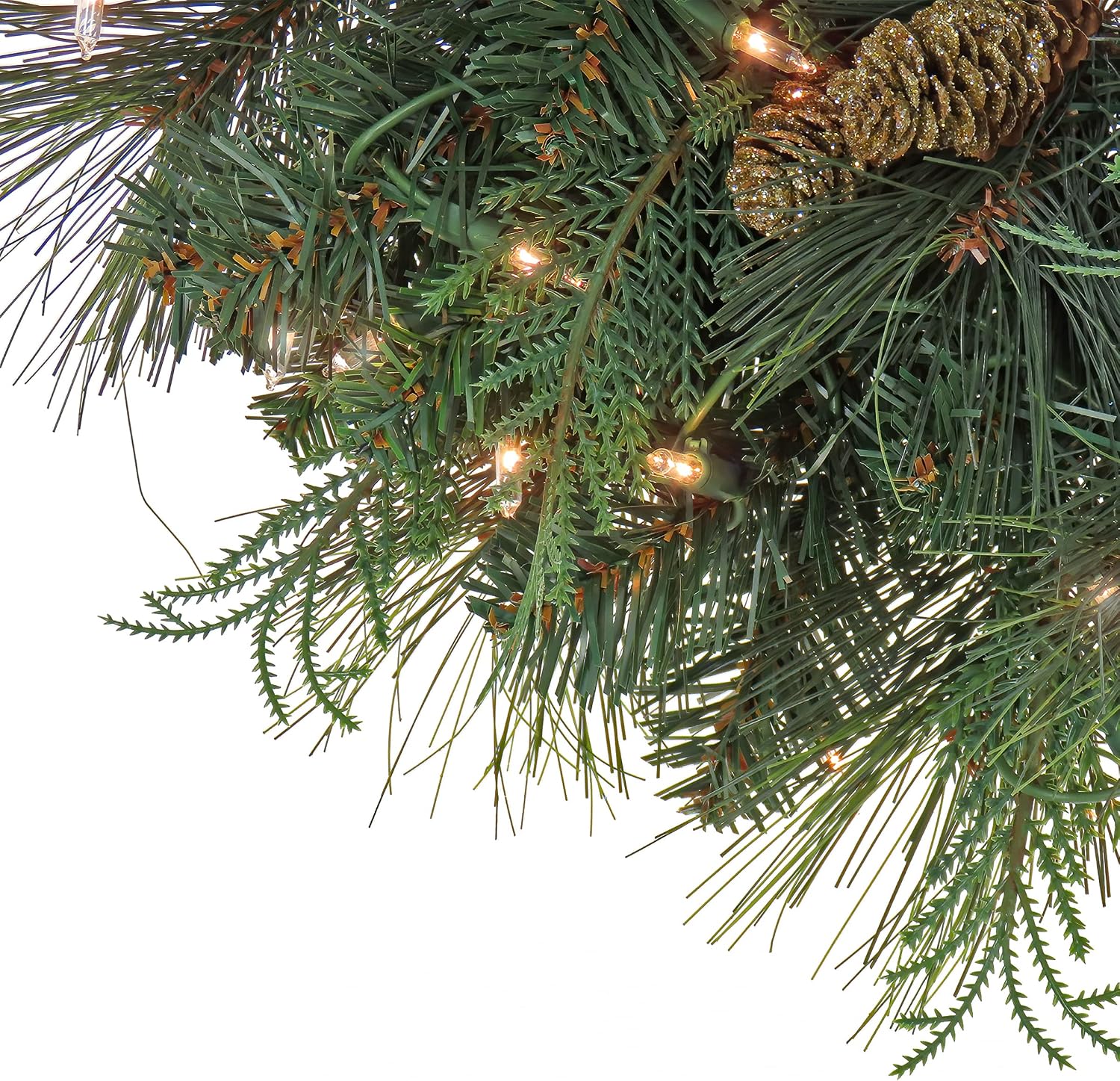 National Tree Company First Traditions Pre-Lit North Conway Christmas Wreath with Pinecones and Frost, Warm White LED Lights, 30 in