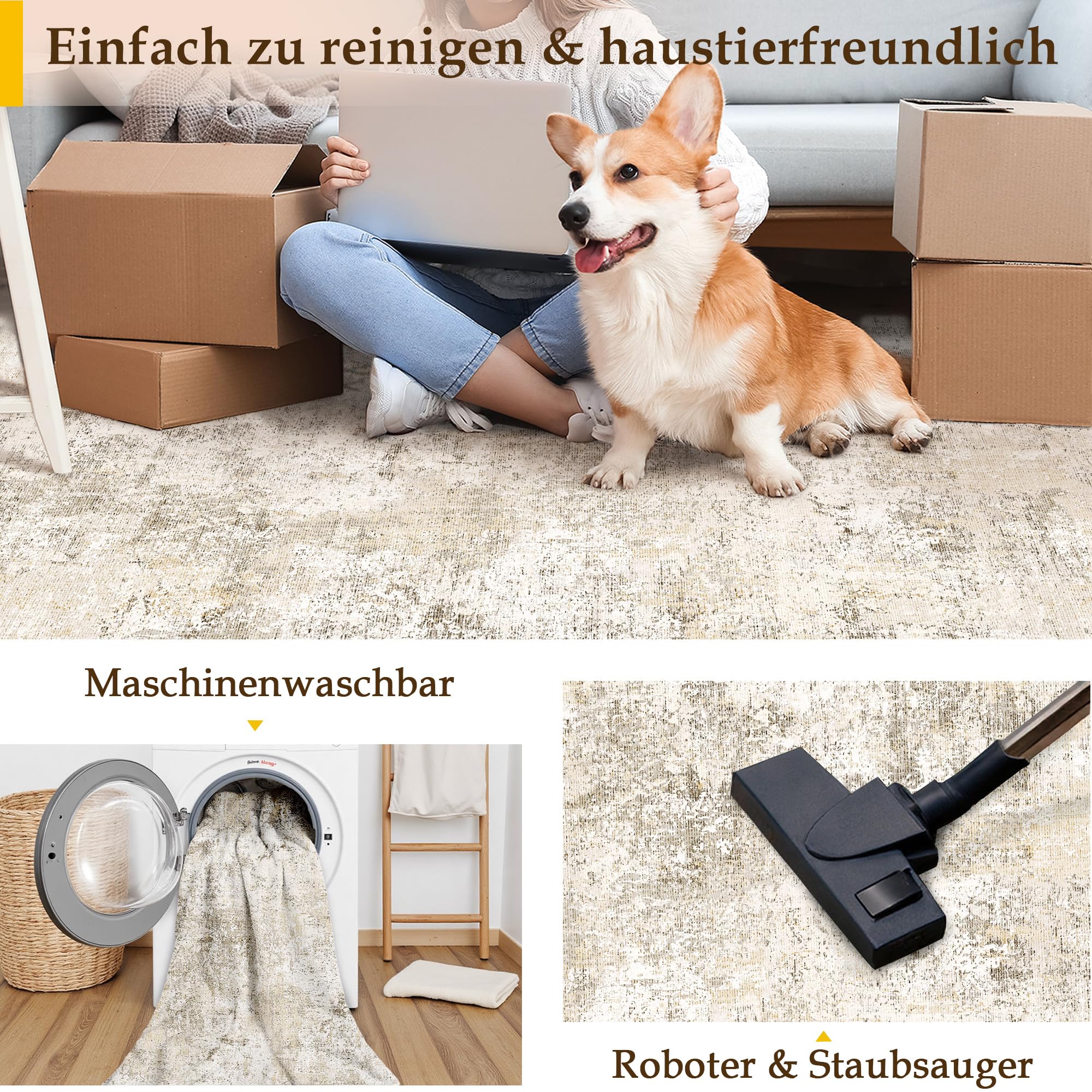 PureCozy Fußmatte Teppich 60x90cm Beige Fussmatte Waschbarer Modern Abstrakt TeppichläUfer Küchen Wohnzimmer Schlafzimmer Bettvorleger Teppiche rutschfest Kurzflor Weich