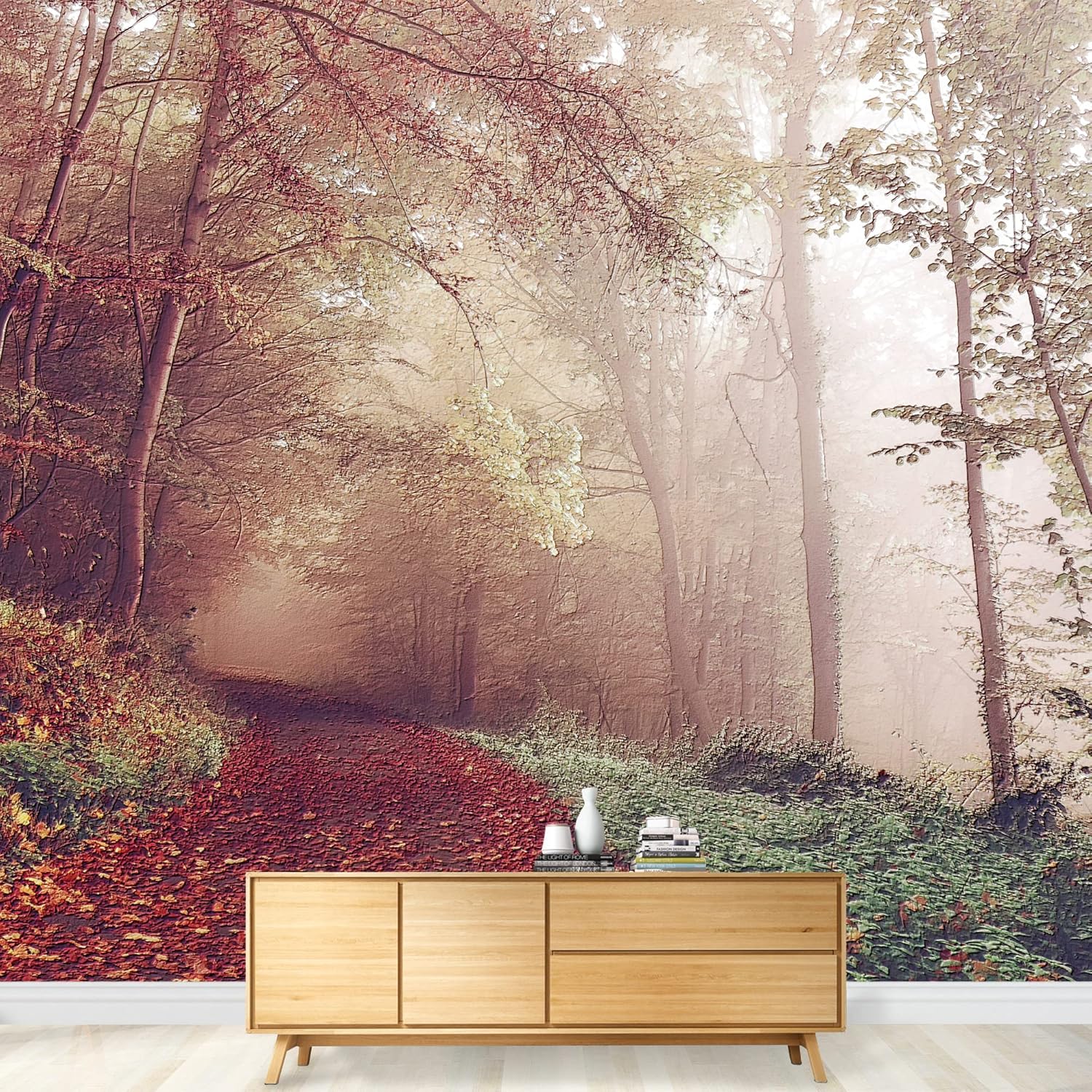 wall26 Removable Wall Sticker/Wall Mural Sunshine Trail in Autumn Tree Park Nature Wilderness Photography Realism Rustic Landscape Global Zen for Living Room, Bedroom, Office - 66x96 inches