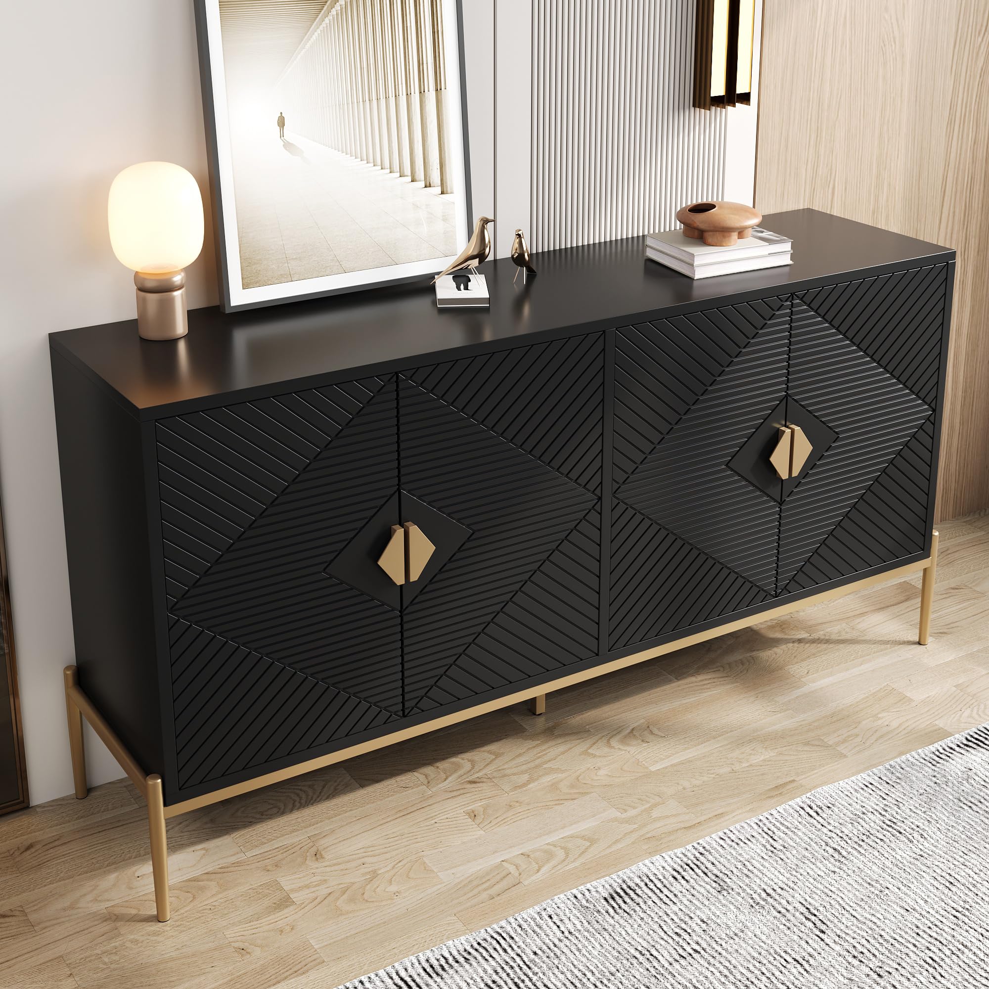 BTM Moderne Sideboards, Schränke, Lagerschränke, Kommode, geeignet für Wohnzimmer/Esszimmer/Eingang, 162 x 40 x 80cm (B/H/T)