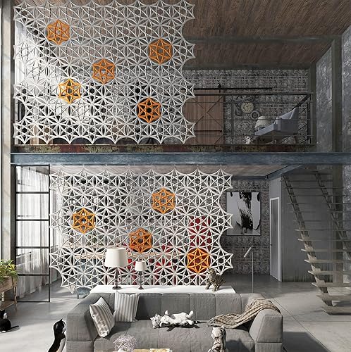 Miniatura 9 de Divisor de habitación colgante  12 piezas 3D DIY ahuecado hexagrama estrella fieltro fibra fibra fibra de poliéster panel de pantalla de alta