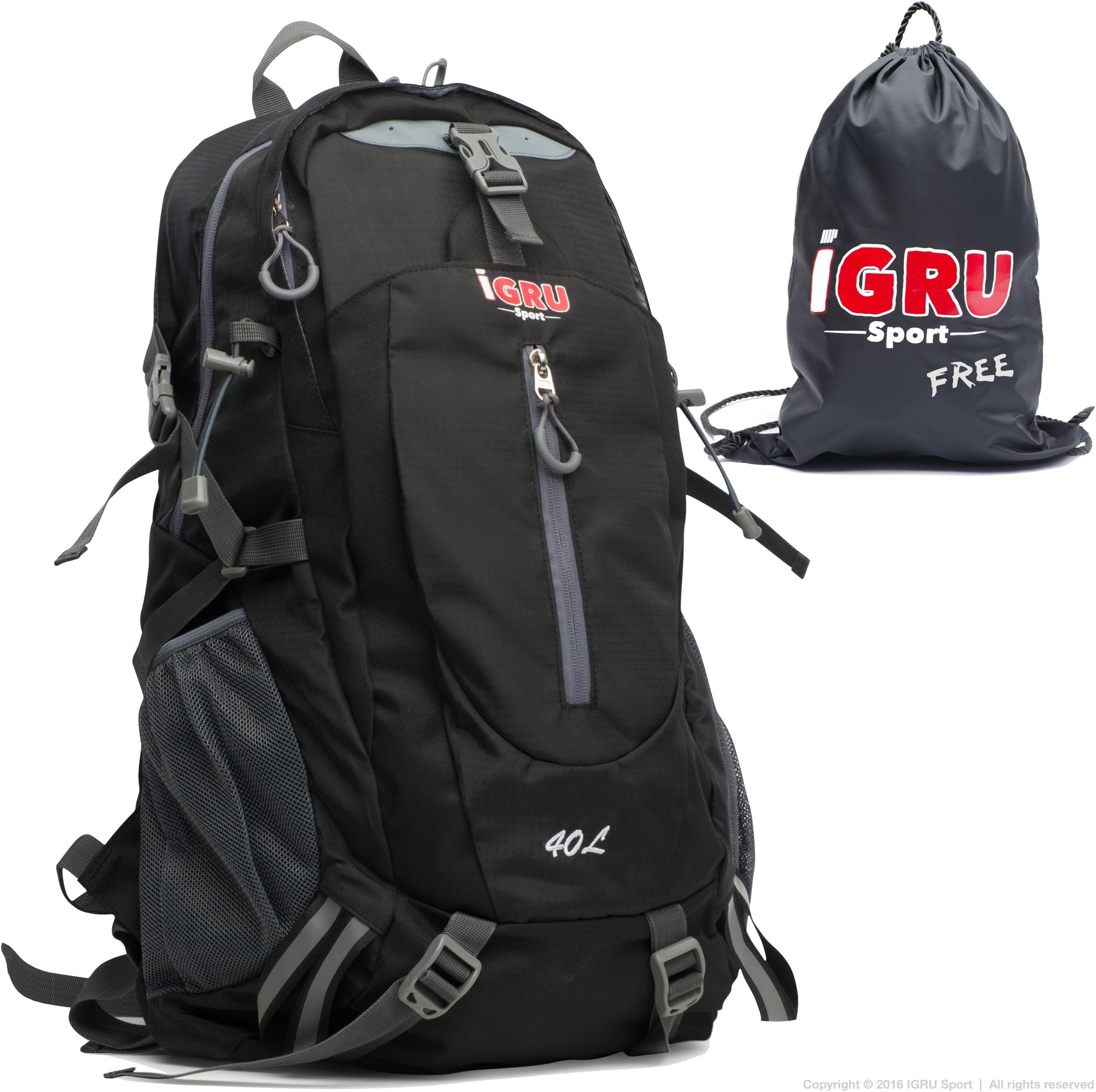 Black Backpack For Men - Water Repellant IGRU Sport Supremacy H50 With FREE Laundry Bag - 40L Capacity 20 x 12 x 8 Inch & Ultralight Weight At 20 oz (1.3 lb)