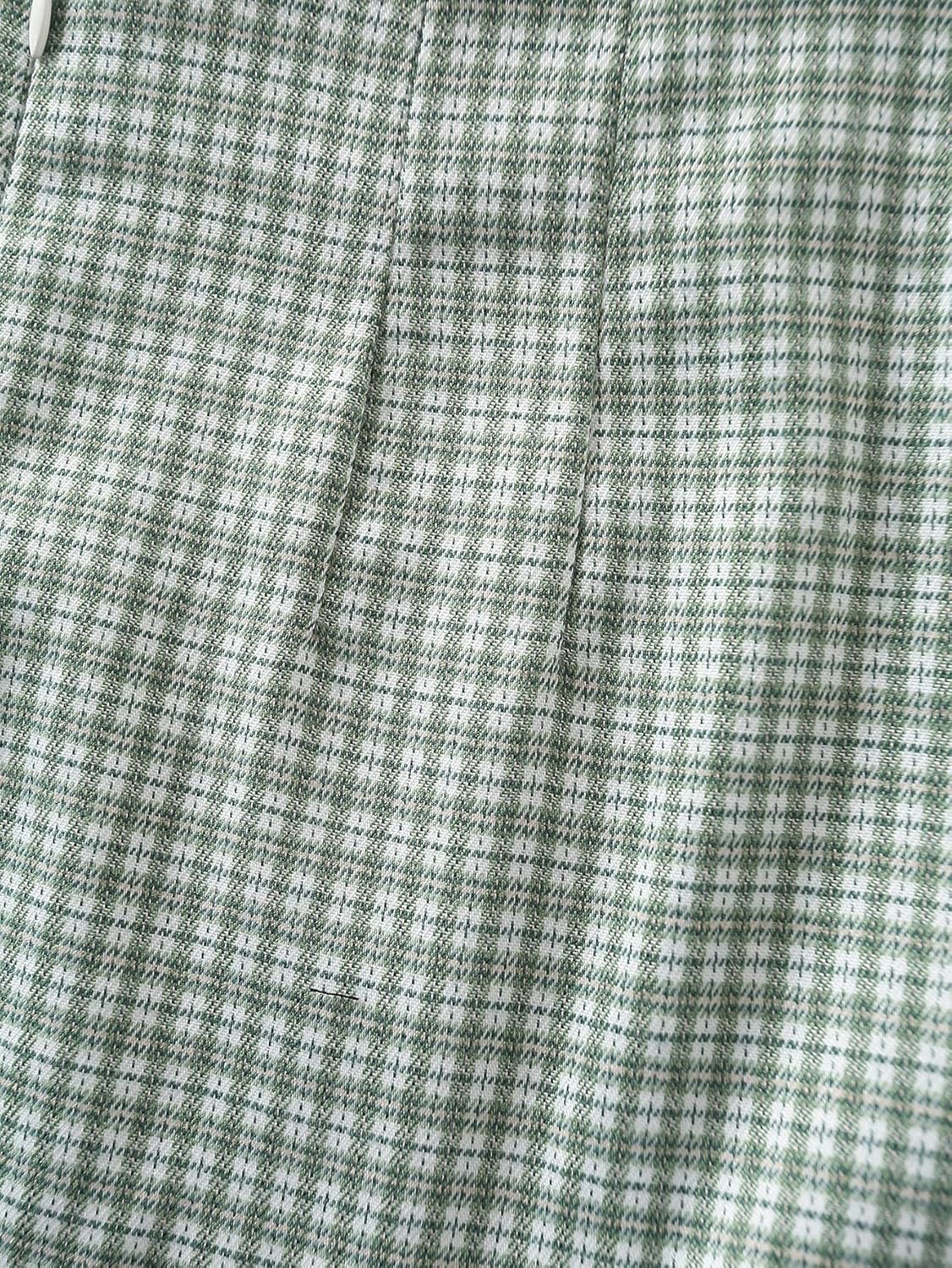 Floerns Women's Bodycon High Waisted Split Hem Plaid Mini Skirt Dark Green S