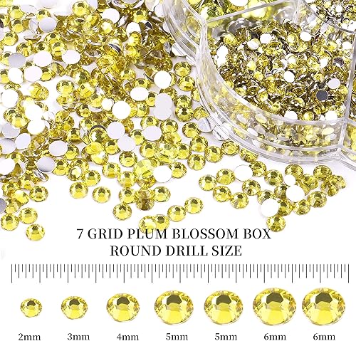 Miniatura 4 de RODAKY 6000 diamantes de imitación de resina con parte trasera plana para manualidades, diamantes de imitación redondos de color amarillo limón de