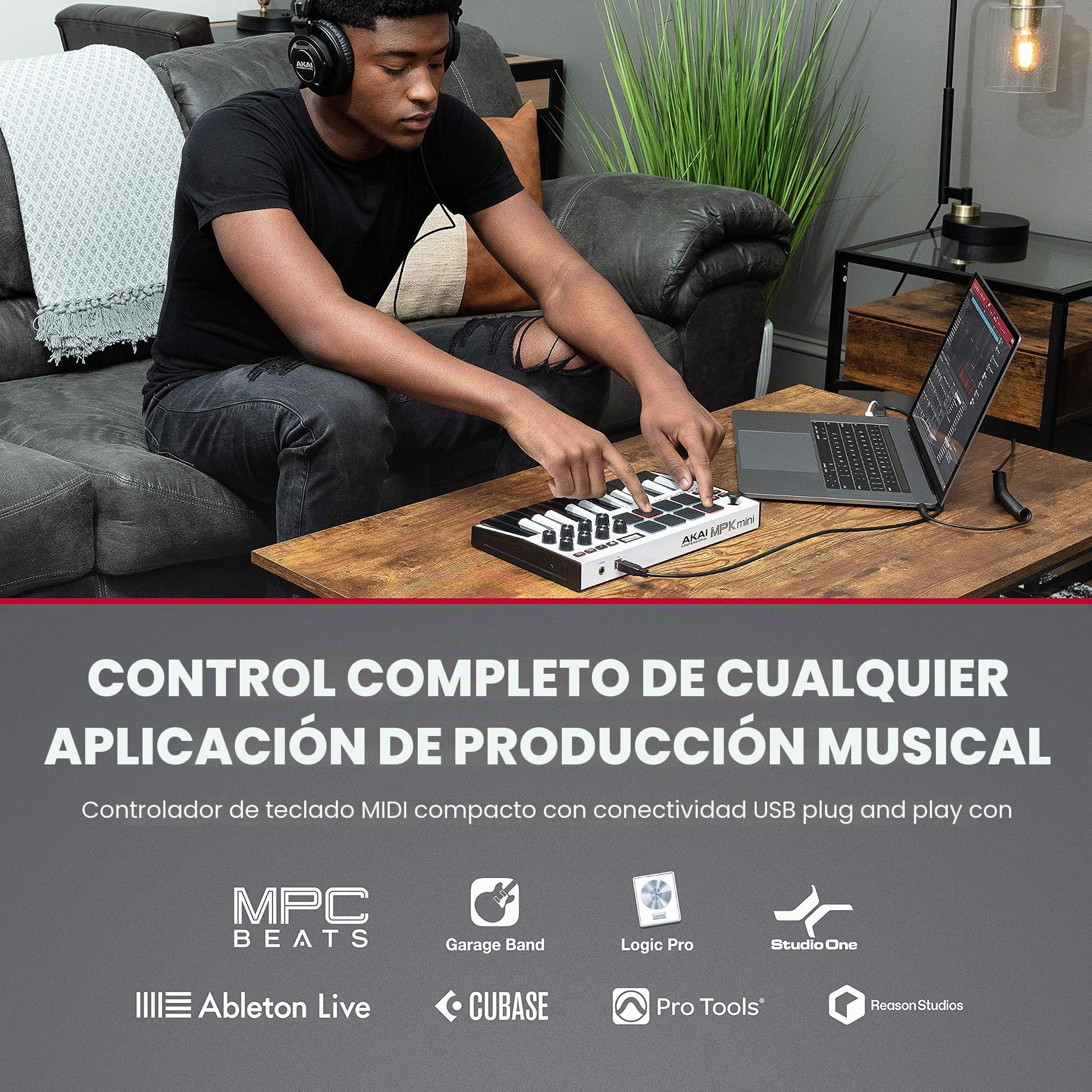 Akai Professional MPK Mini MK3 White + M-AUDIO SP-2 - Teclado controlador MIDI USB con 25 teclas, 8 drum pads y software + Pedal de sustain