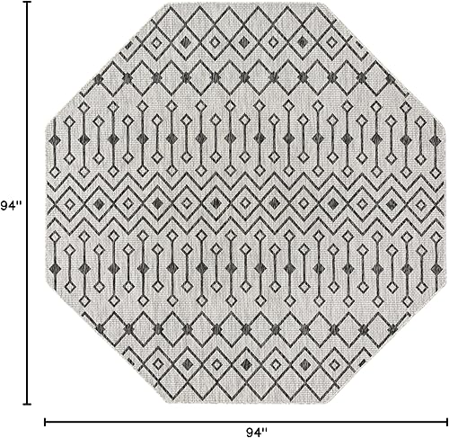 Vista 228 de Unique Loom Alfombra Colección enrejado Marroquí Celosía Transicional Interior y Exterior, Polipropileno Gris carbón/natural