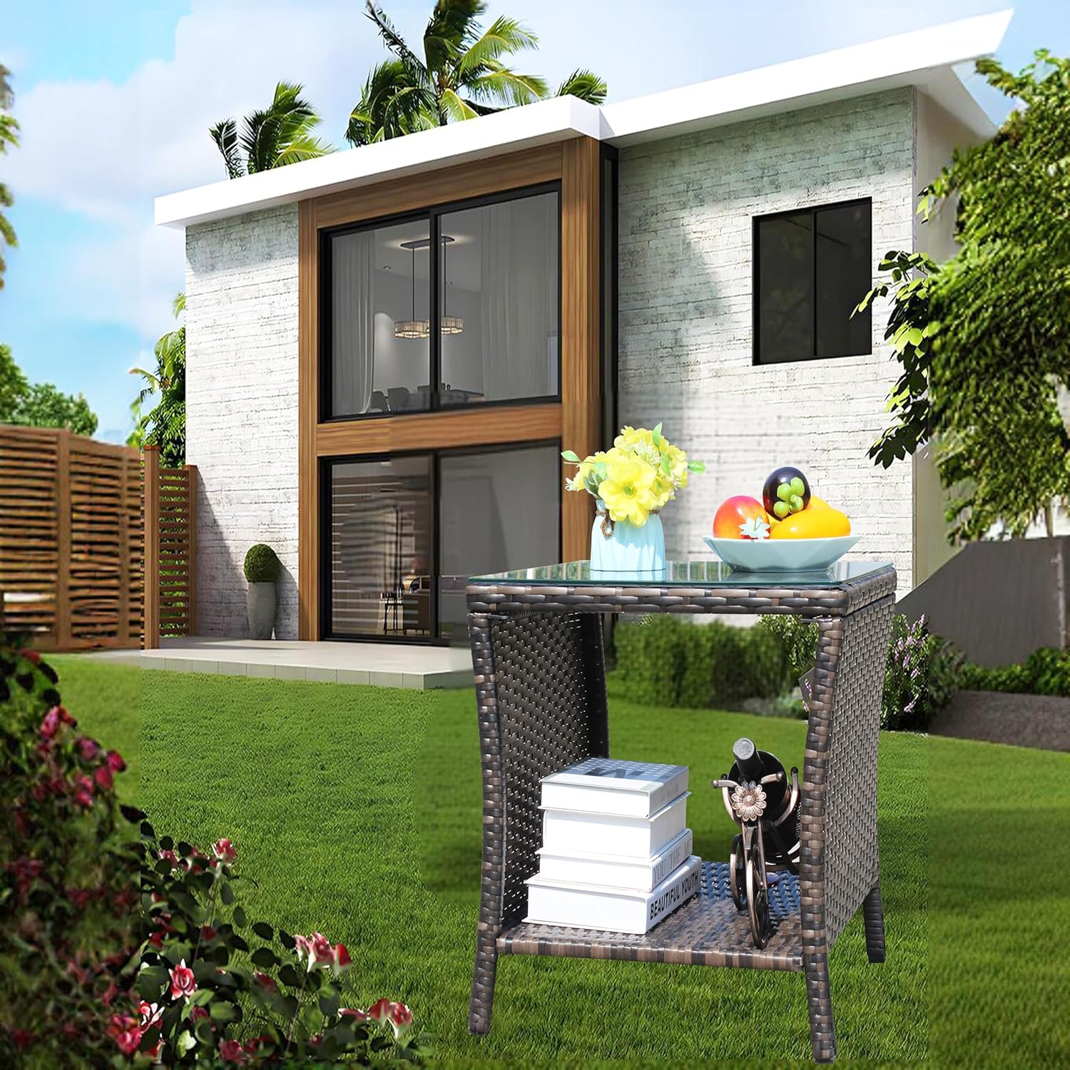 Outdoor Patio Furniture 1 Coffee Table with Clear Tempered Glass