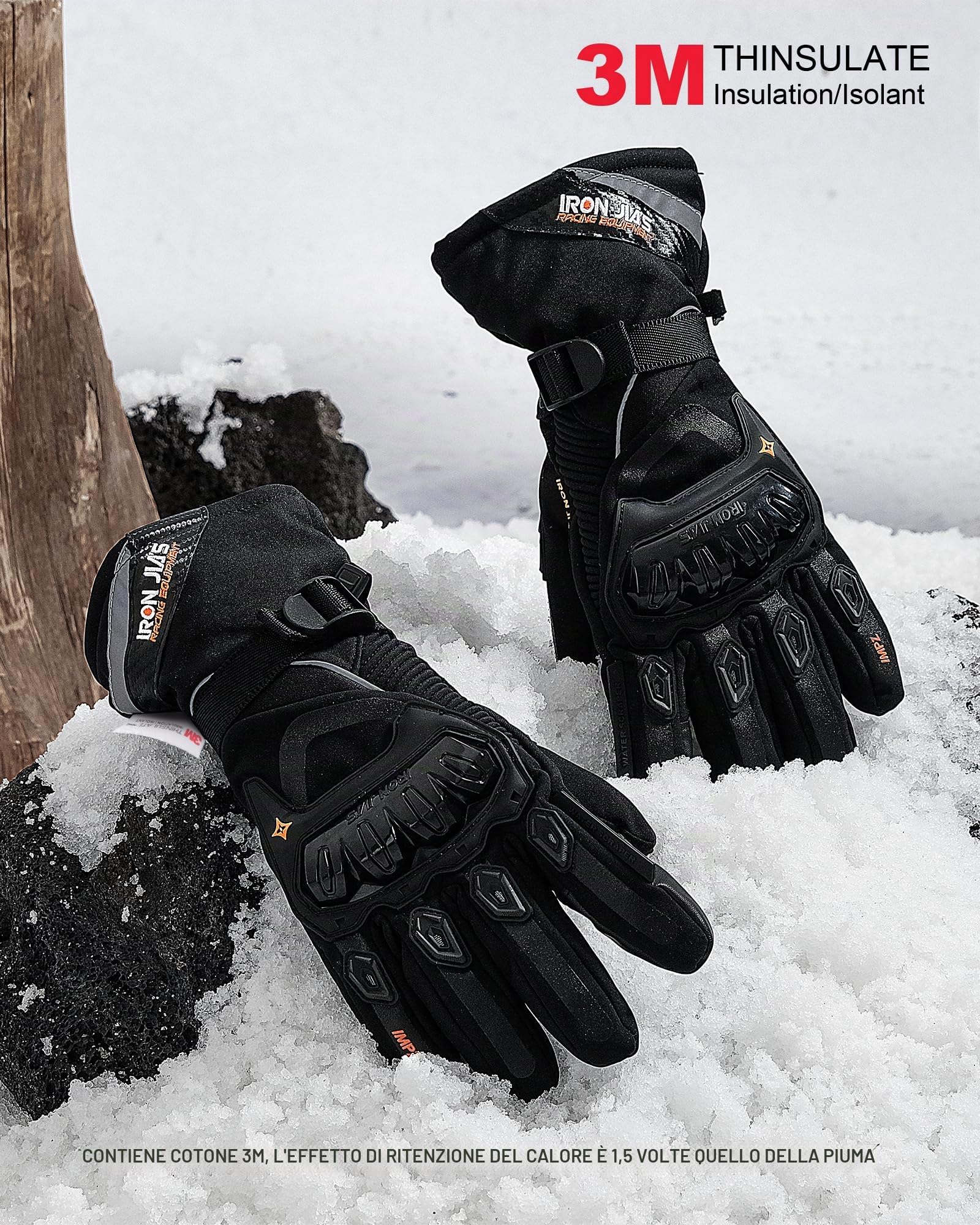 IRON JIA'S Guanti Moto Invernali Uomo Guanti Impermeabili Antivento Level 1 KP Leggeri e Caldi Con Touchscreen a 2 dita per Motociclismo Escursionismo e Altri Sport All'aperto