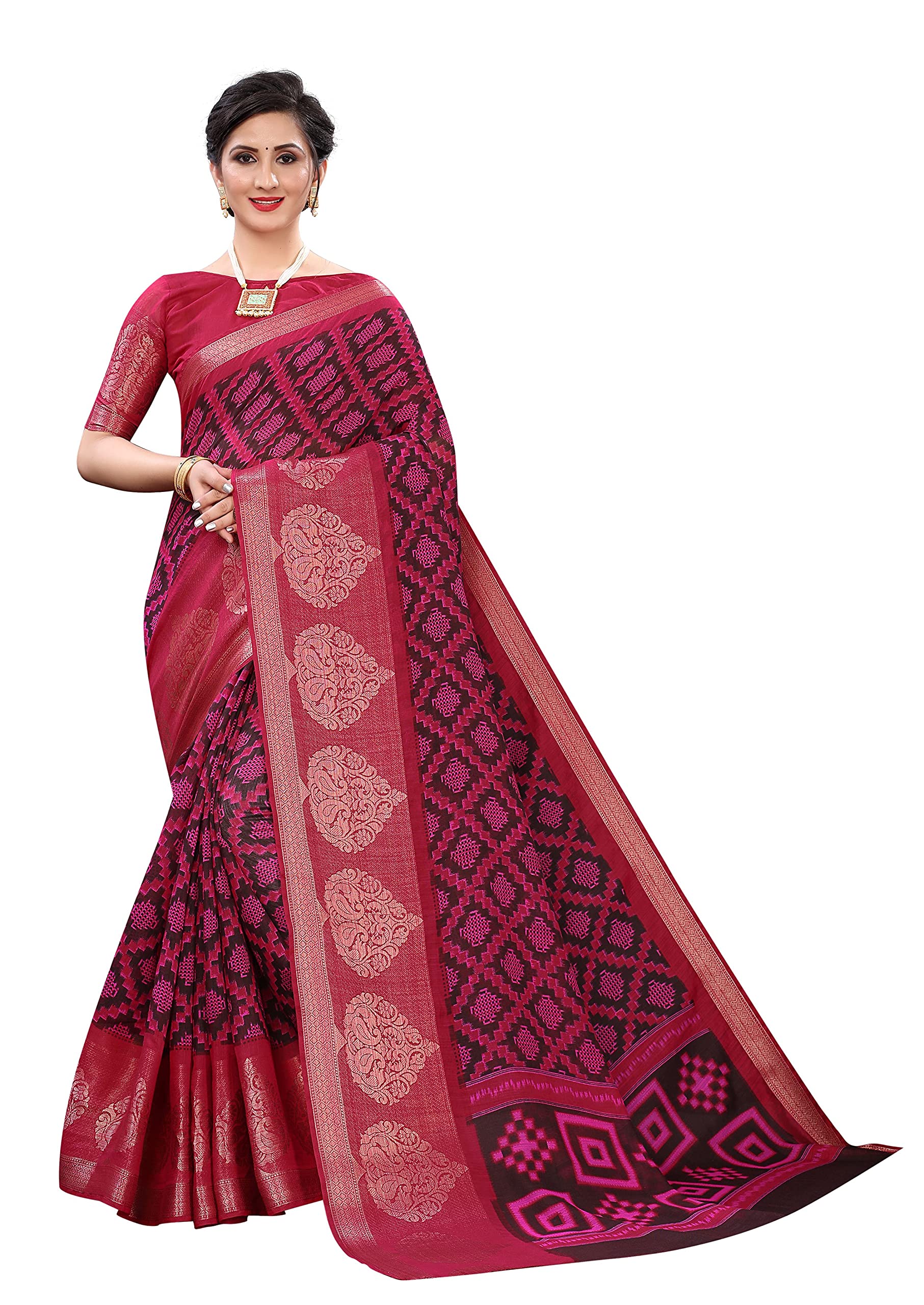 Rihana fashionIndian Bollywood Mishri Soft Cotton Printed Sarees With Jacquard Border Unstitched Blouse