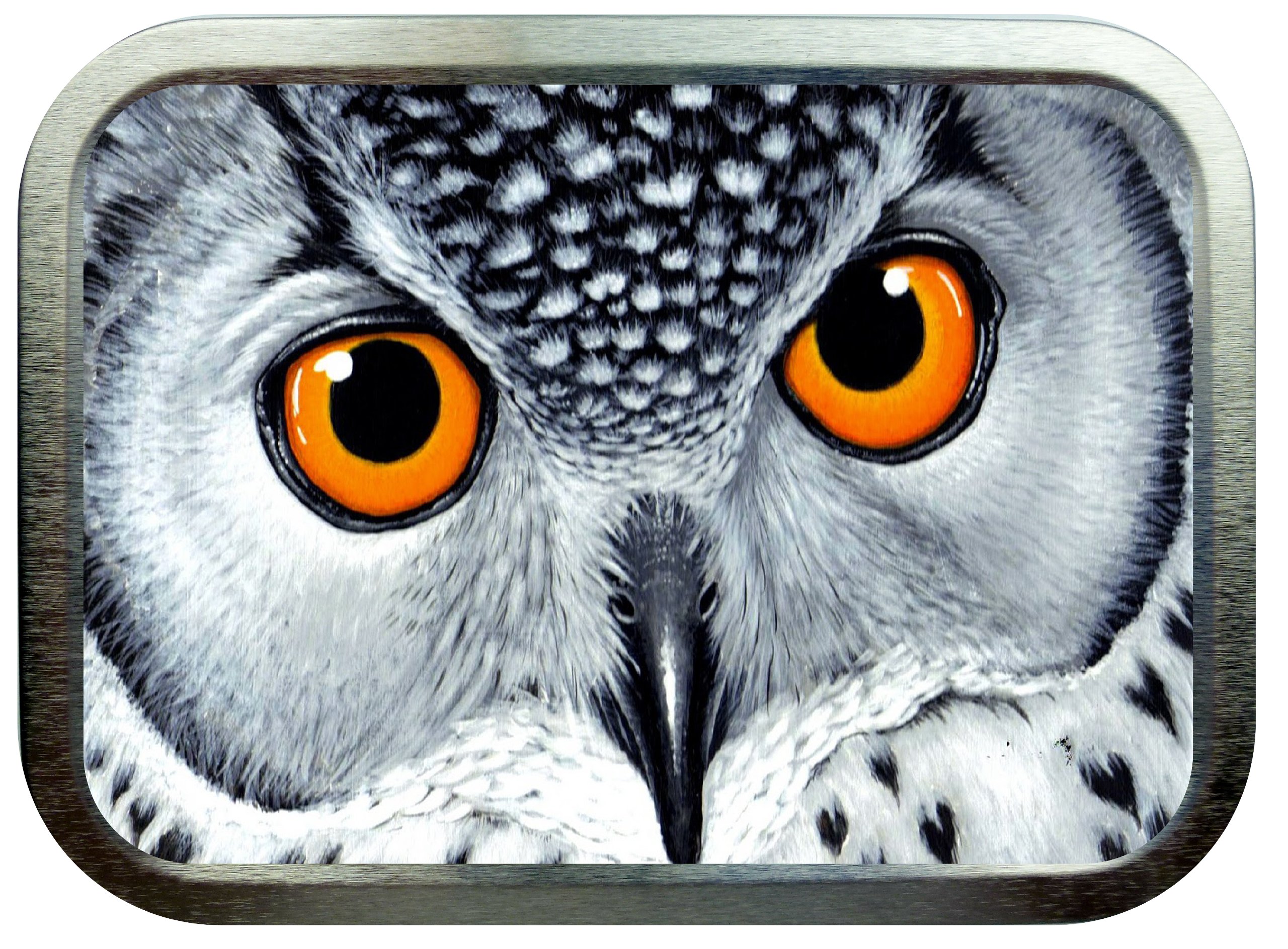 SILVER 2oz TOBACCO TIN, DESIGN (WISE OWL EYES)