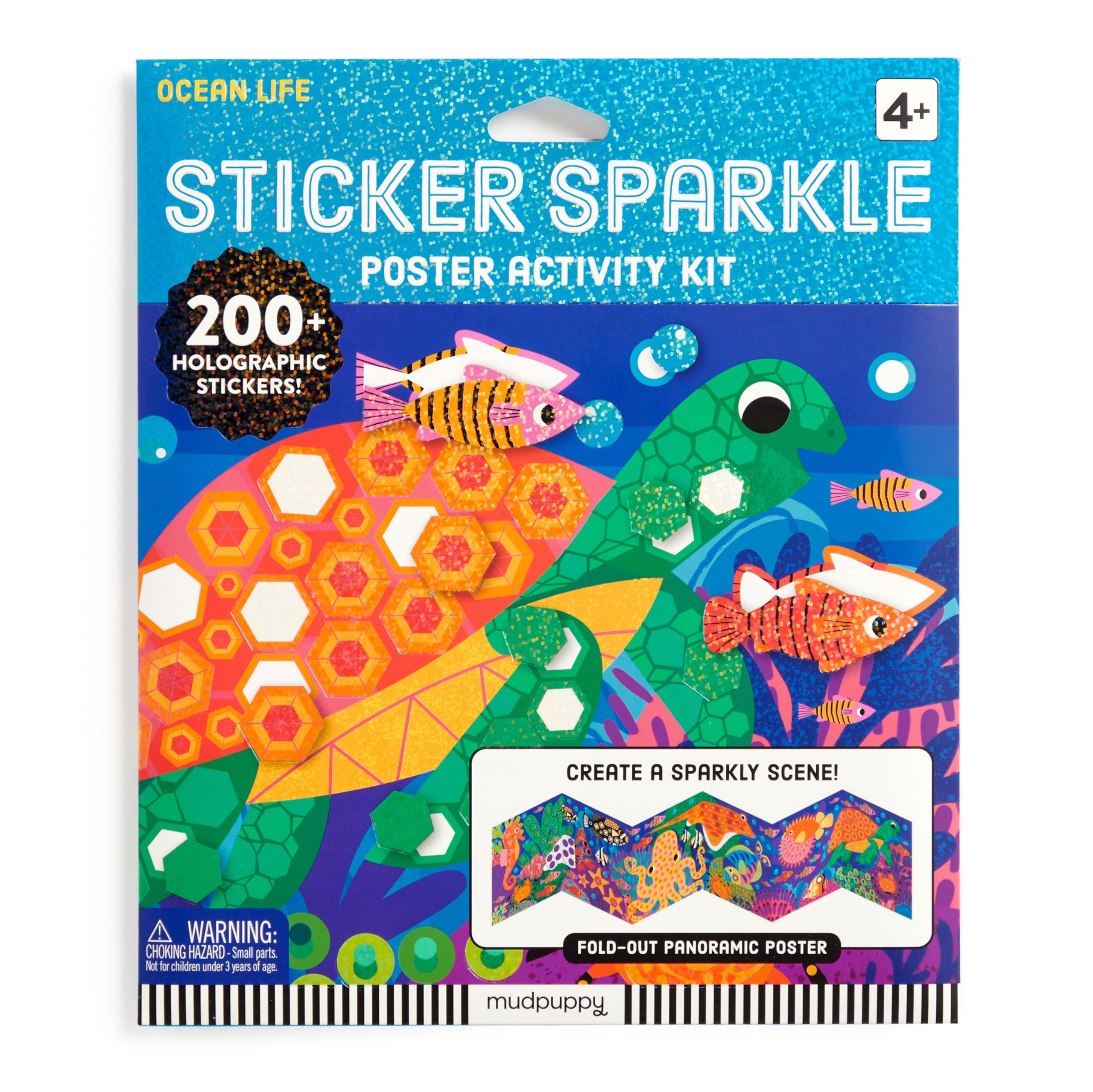 Mudpuppy Ocean Life - Sticker Sparkle Poster Activity Kit with Illustrations of Ocean Creatures for Children Ages 4 and Up