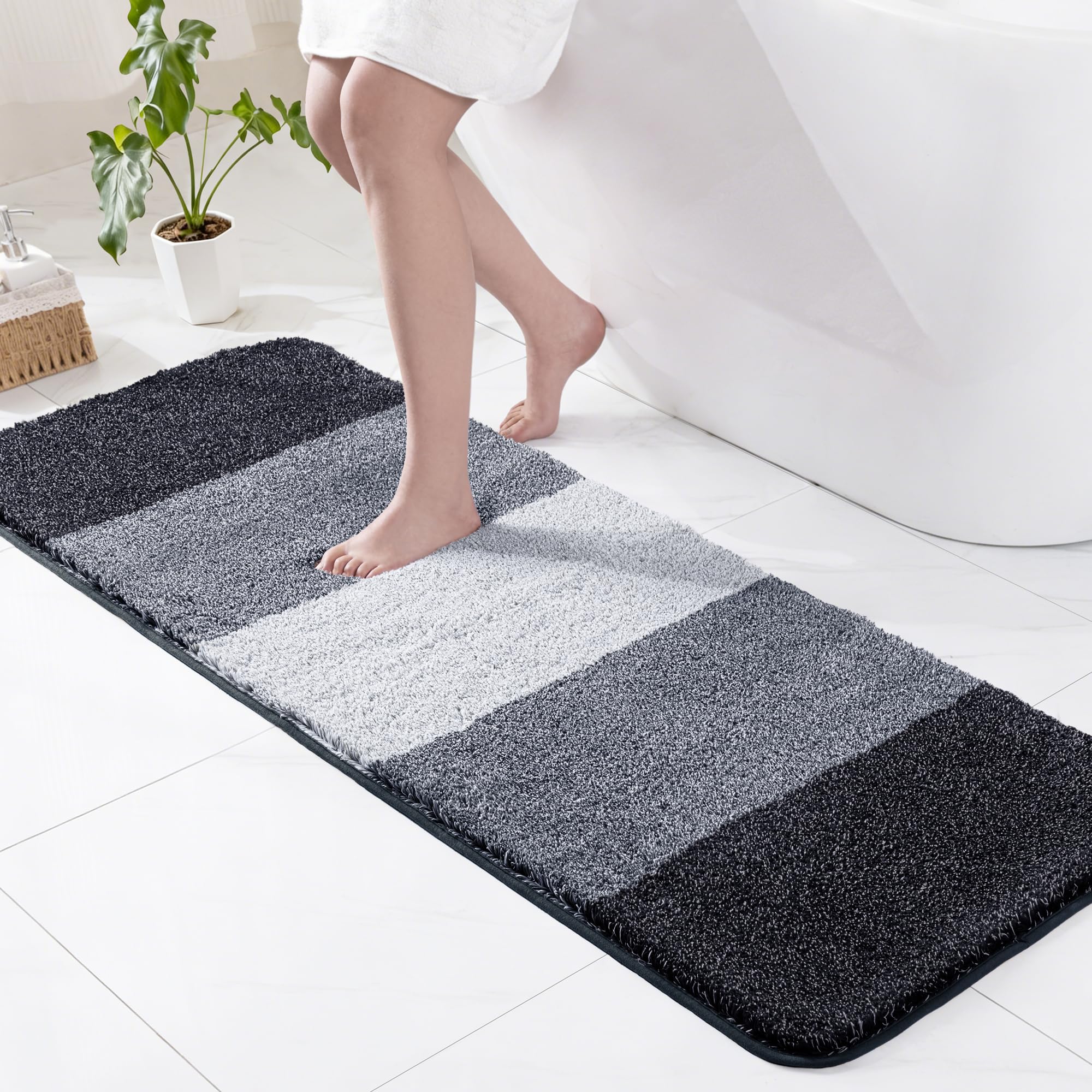 Exclusivo Mezcla Microfiber Bath Mat 60x180 CM, Extra Soft Non-Slip Super Absorbent Bathroom Mats, Machine Washable Quick Dry Bath Rugs for Bathroom Floor, Shower, Home Decor, Gradient Navy Blue — image 1
